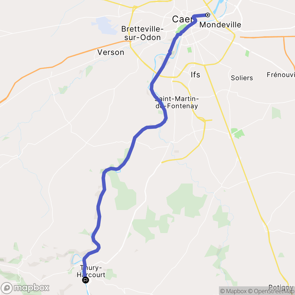 Caen : carte du parcours de randonnée - France