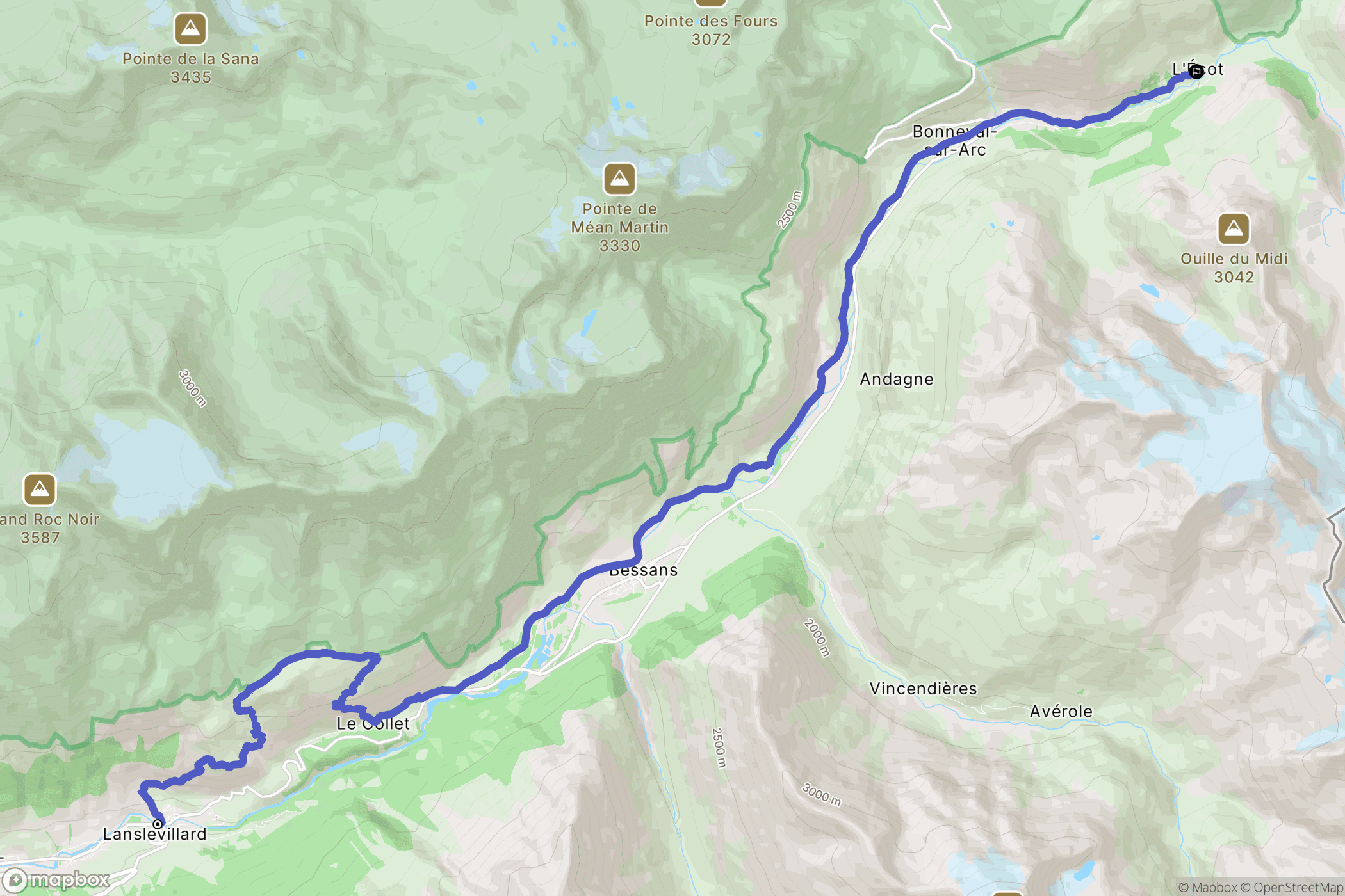 Val-Cenis : carte du parcours de randonnée - France