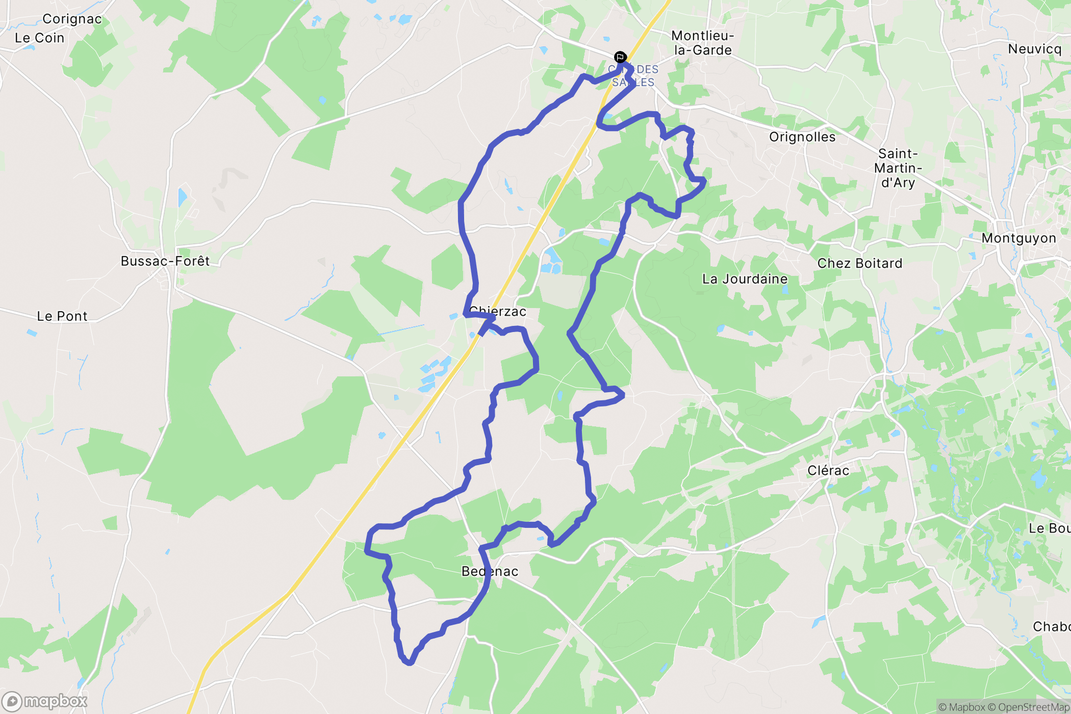 Montlieu-la-Garde : carte du parcours de randonnée - France