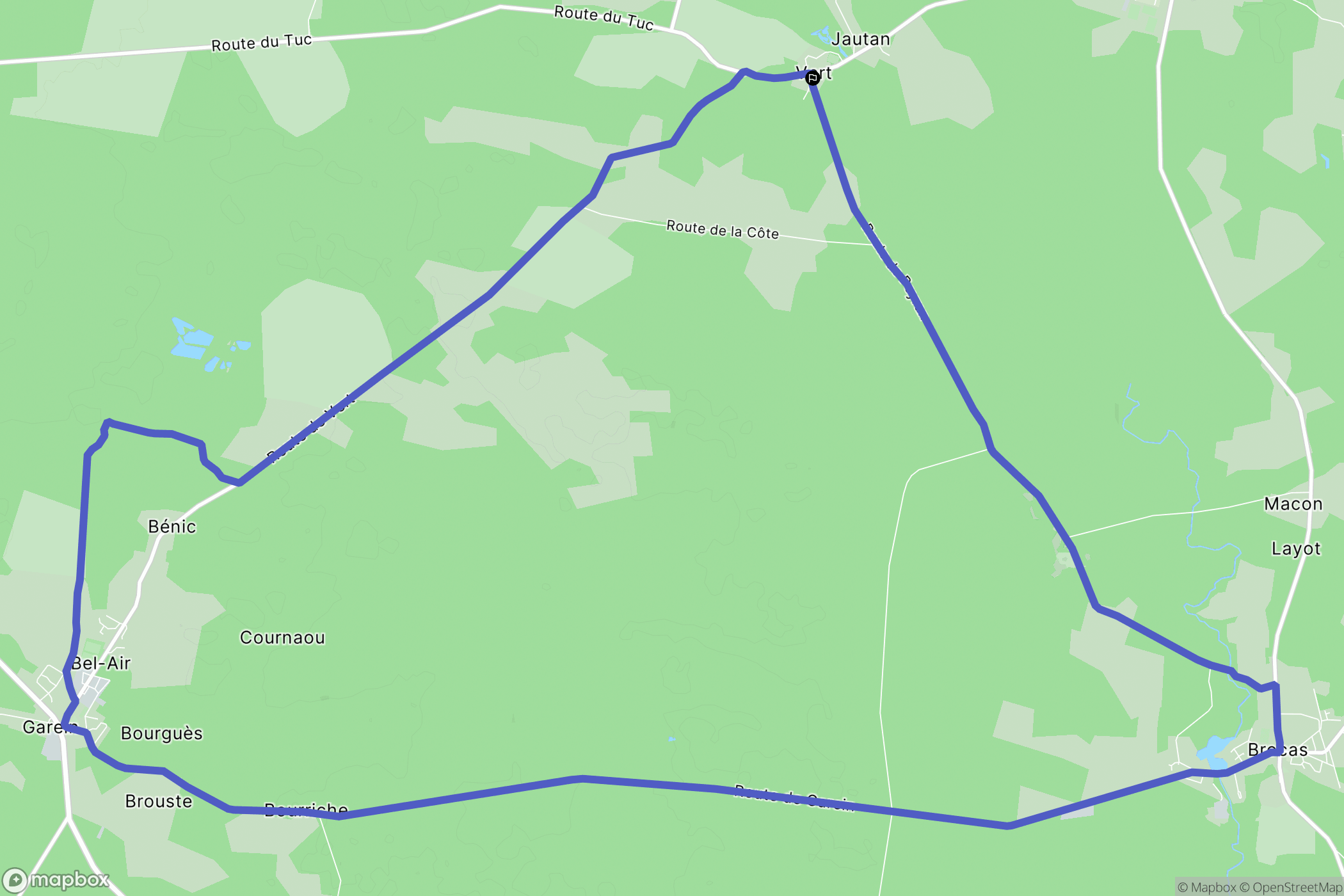 Vert : carte du parcours de randonnée - France