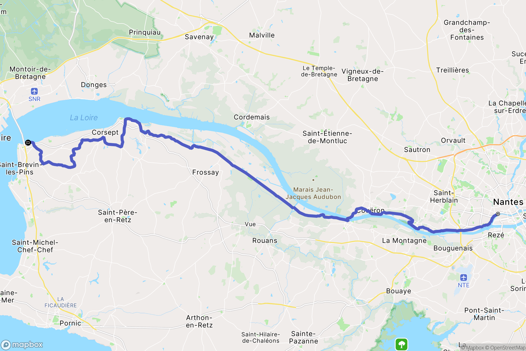 Nantes : carte du parcours de randonnée - France