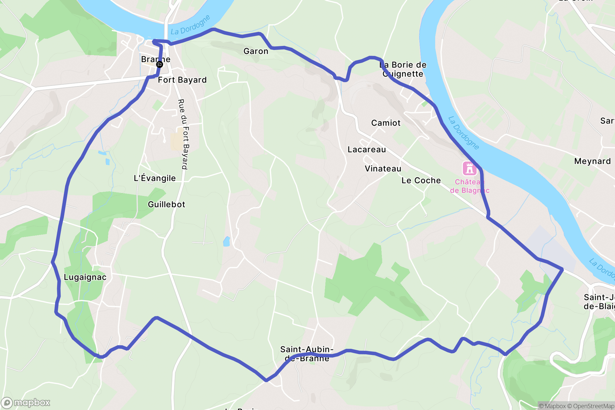 Branne : carte du parcours de randonnée - France