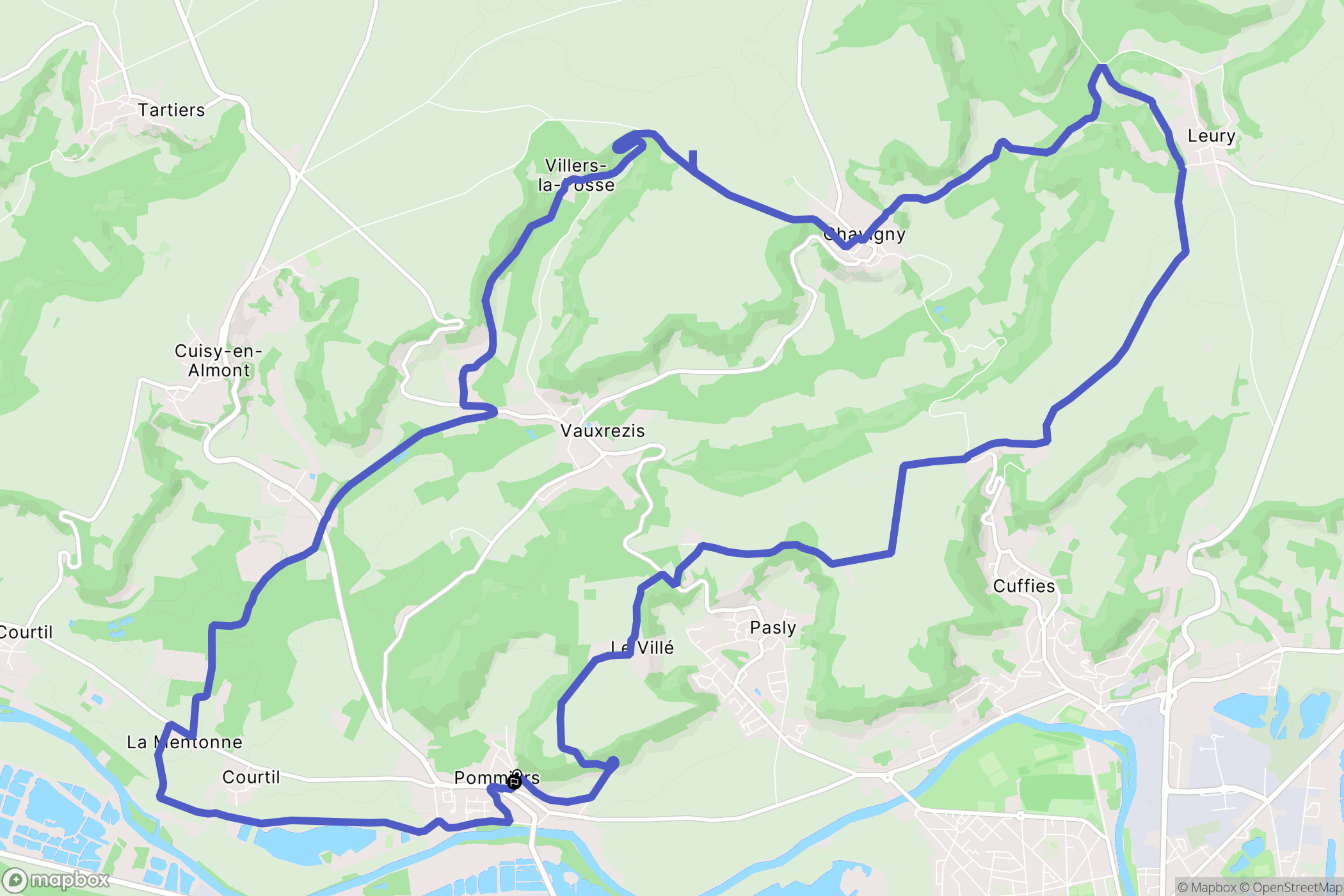 Pommiers : carte du parcours de randonnée - France