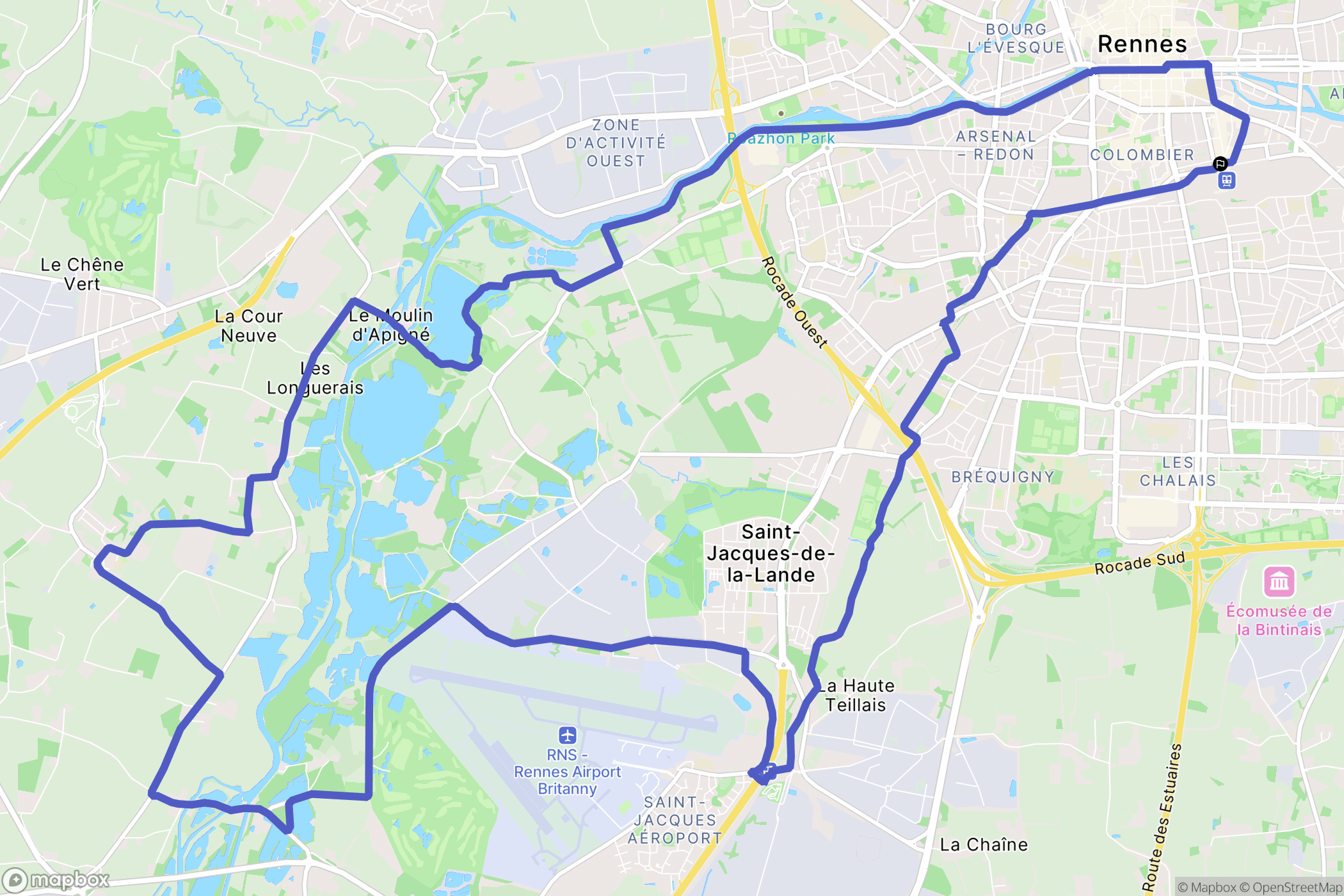 Rennes : carte du parcours de randonnée - France