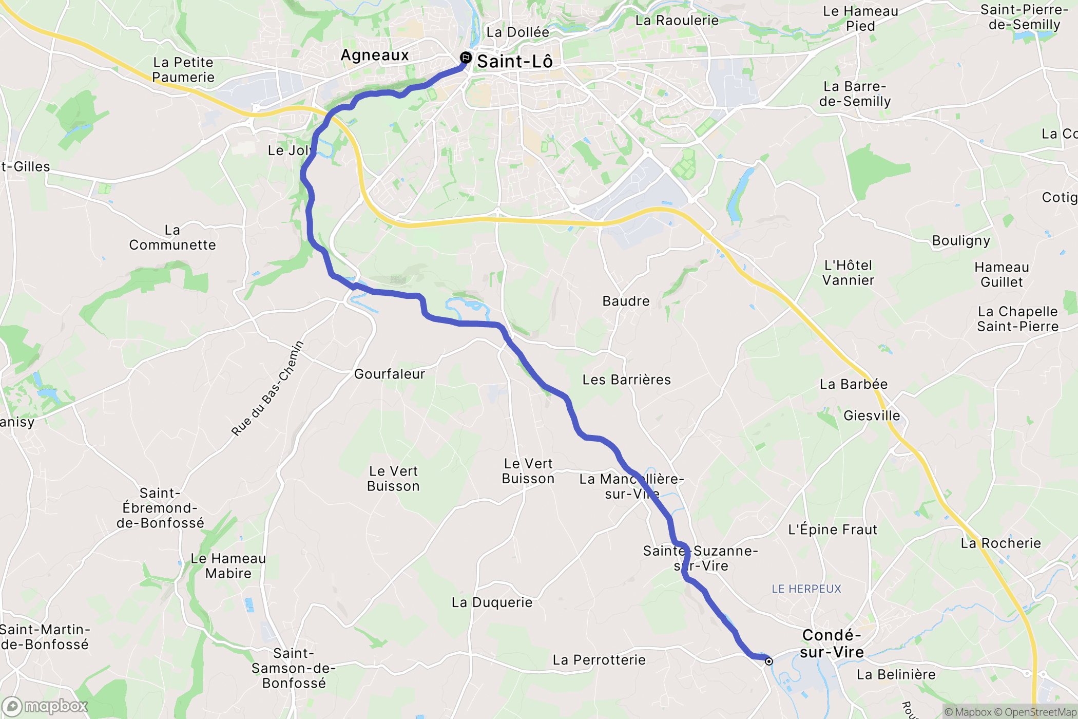 Condé-Sur-Vire : carte du parcours de randonnée - France