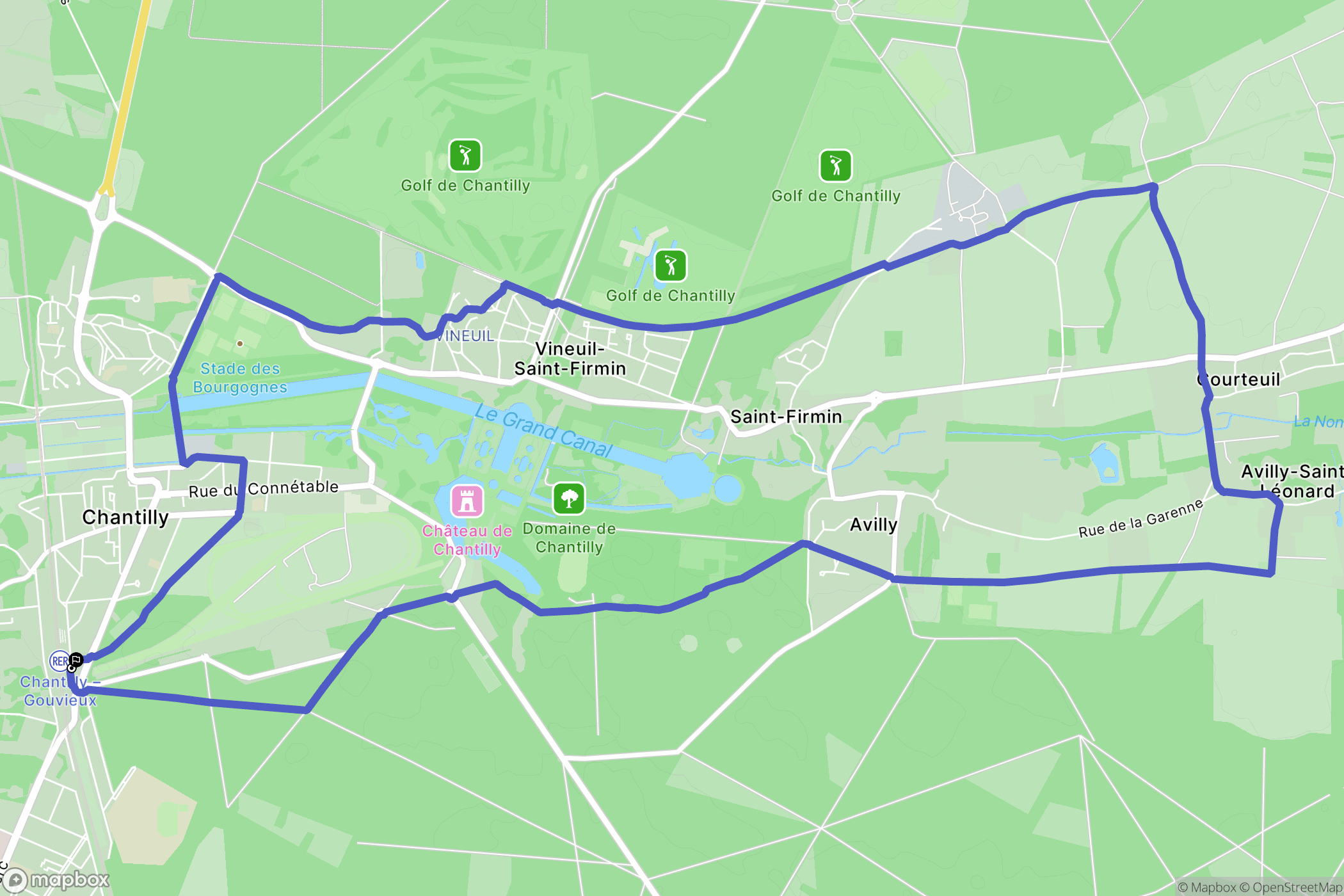 Chantilly : carte du parcours de randonnée - France