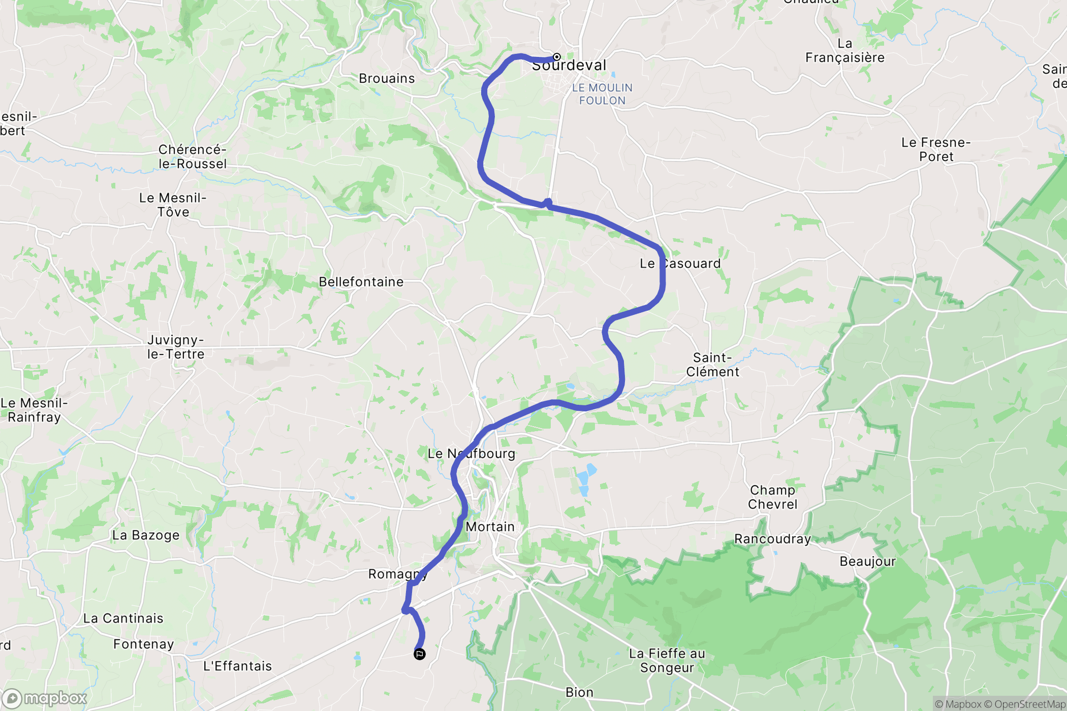 Sourdeval : carte du parcours de randonnée - France