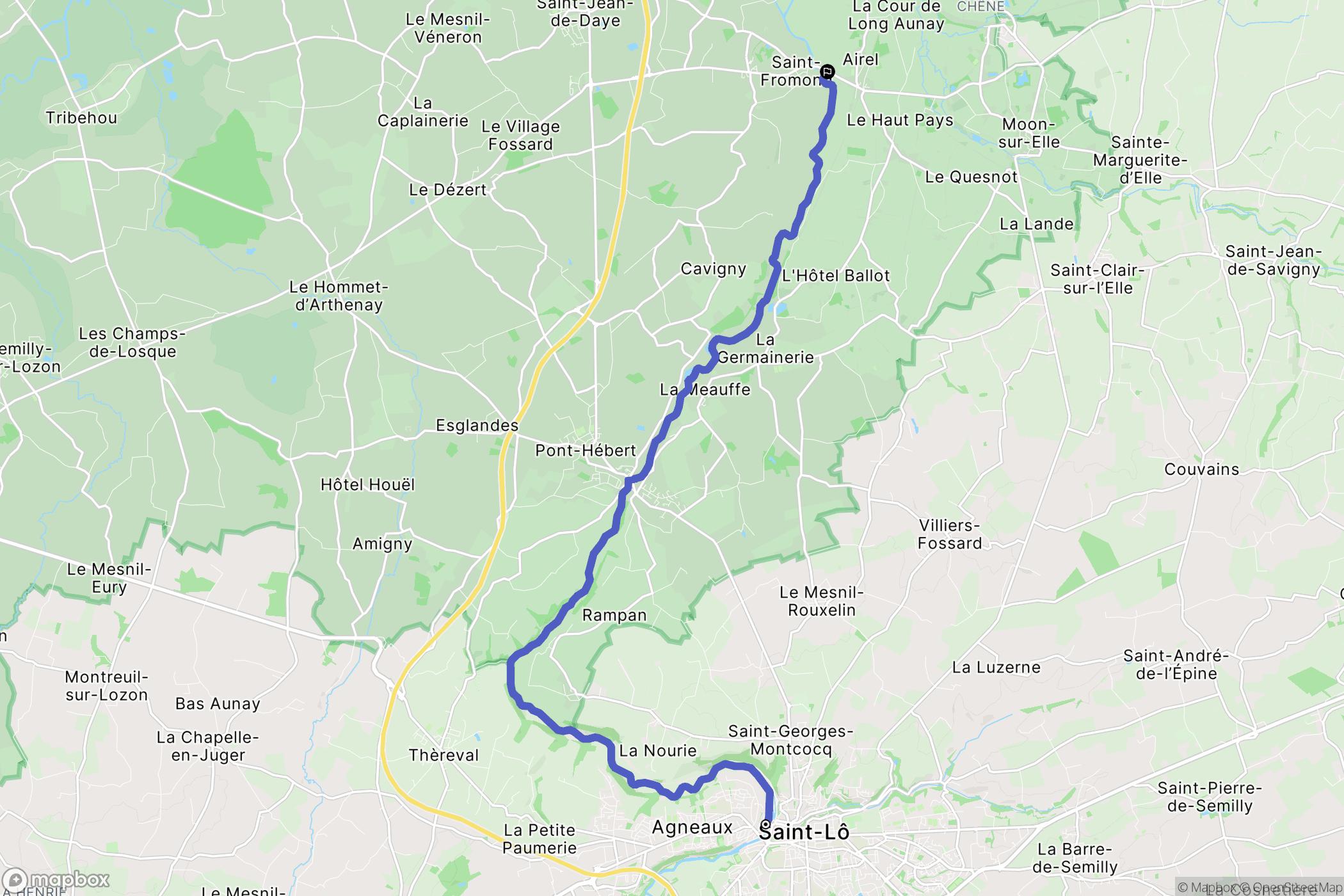 Saint-Lô : carte du parcours de randonnée - France