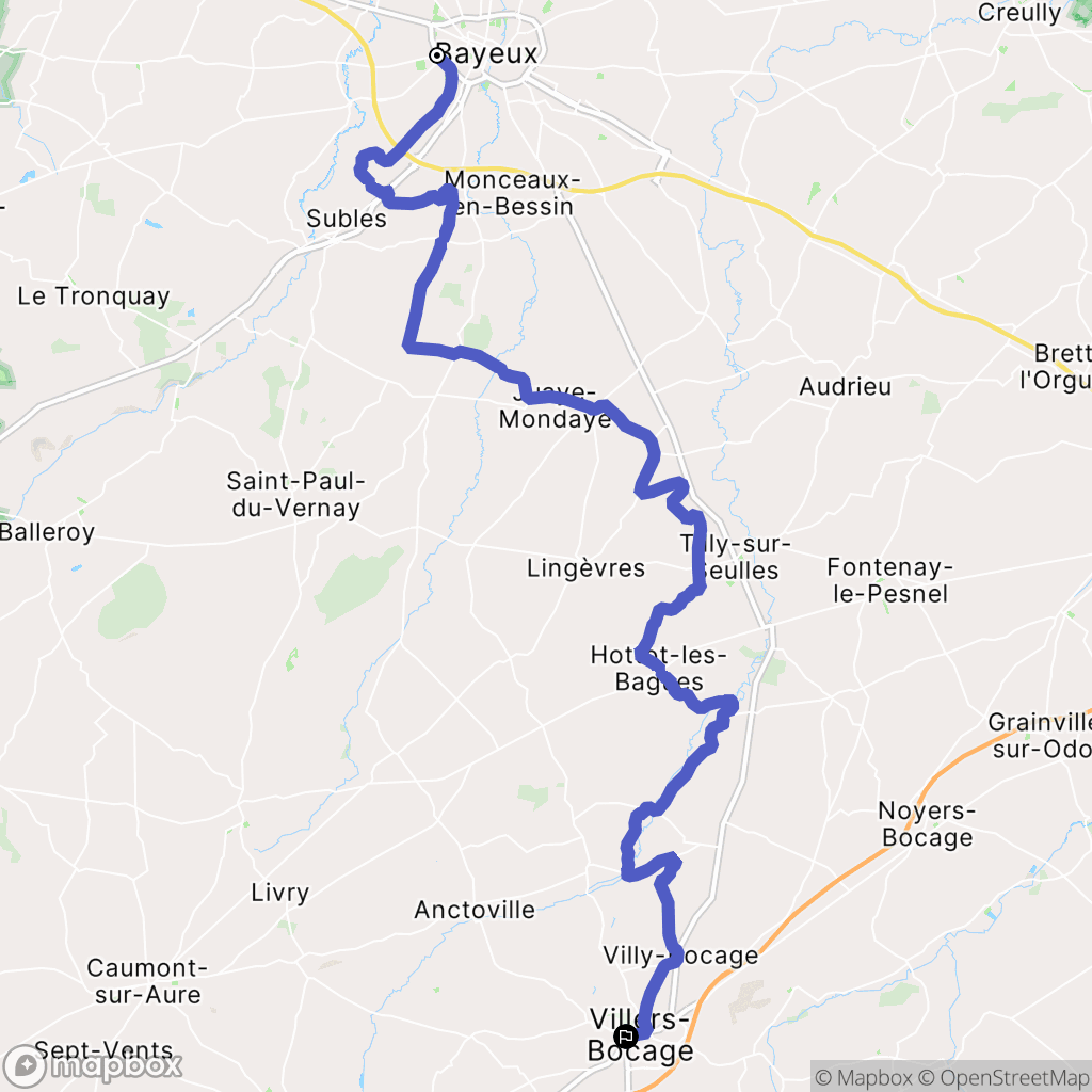 Bayeux : carte du parcours de randonnée - France