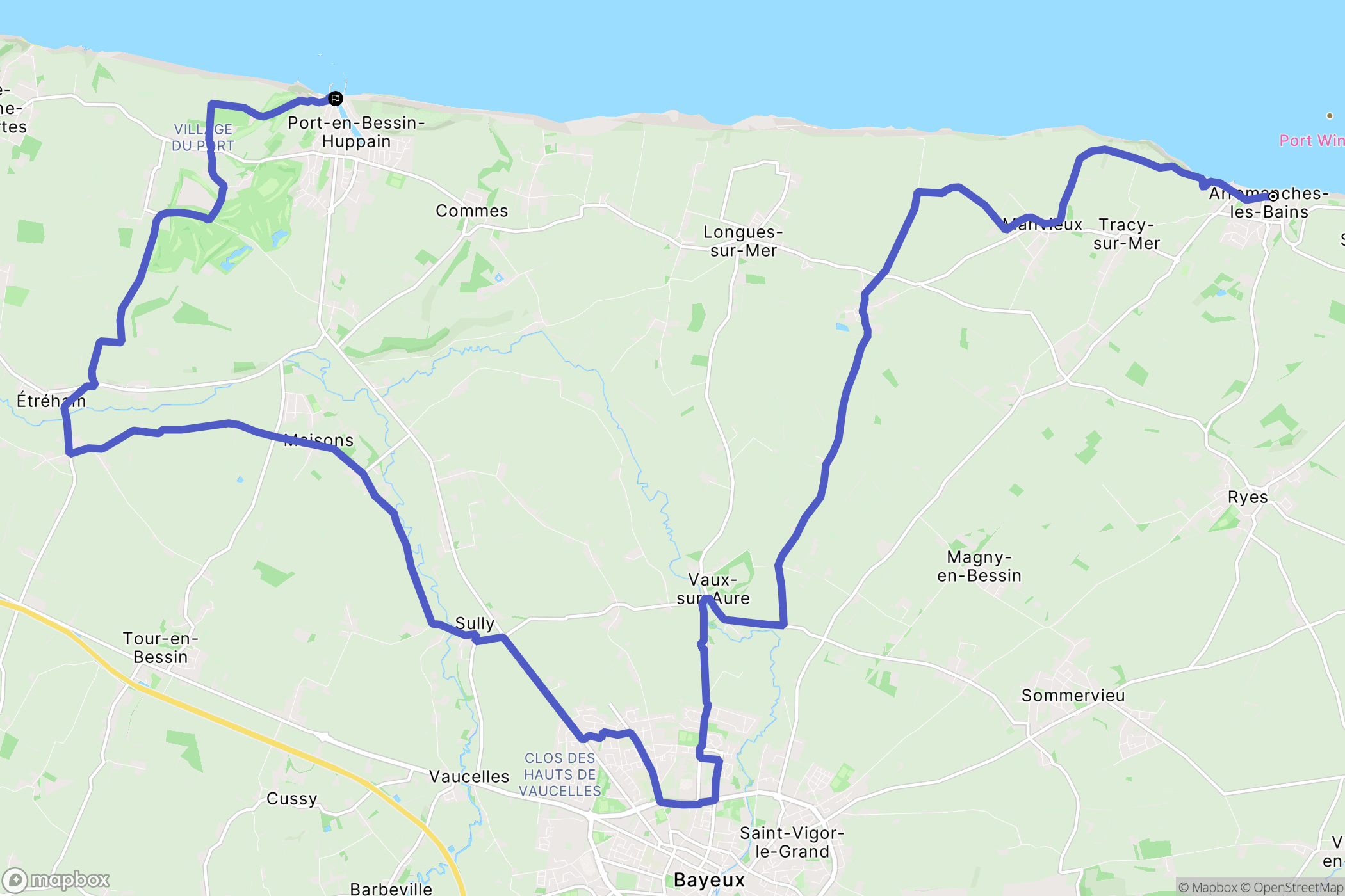 Arromanches-les-Bains : carte du parcours de randonnée - France