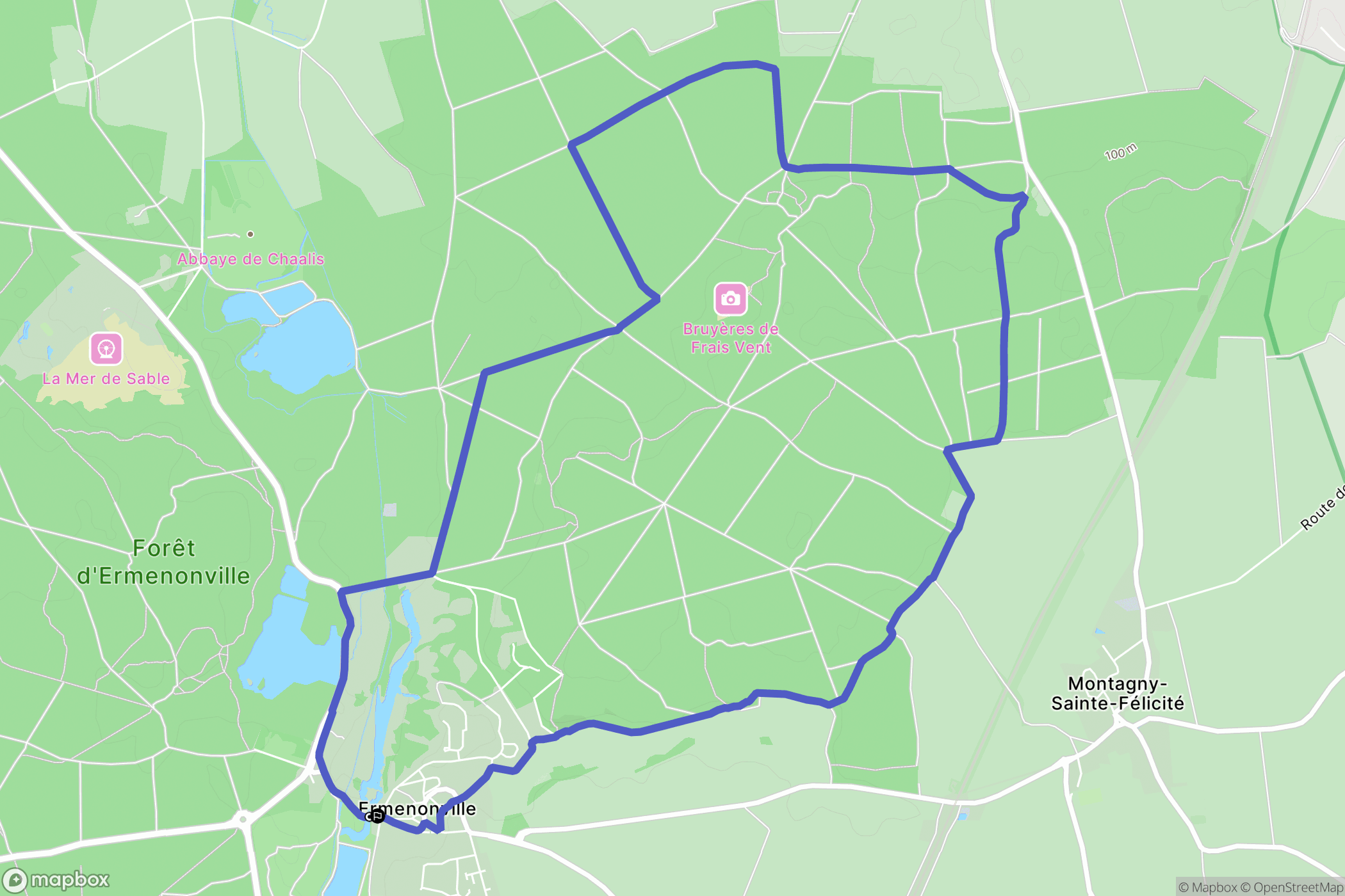 Ermenonville : carte du parcours de randonnée - France