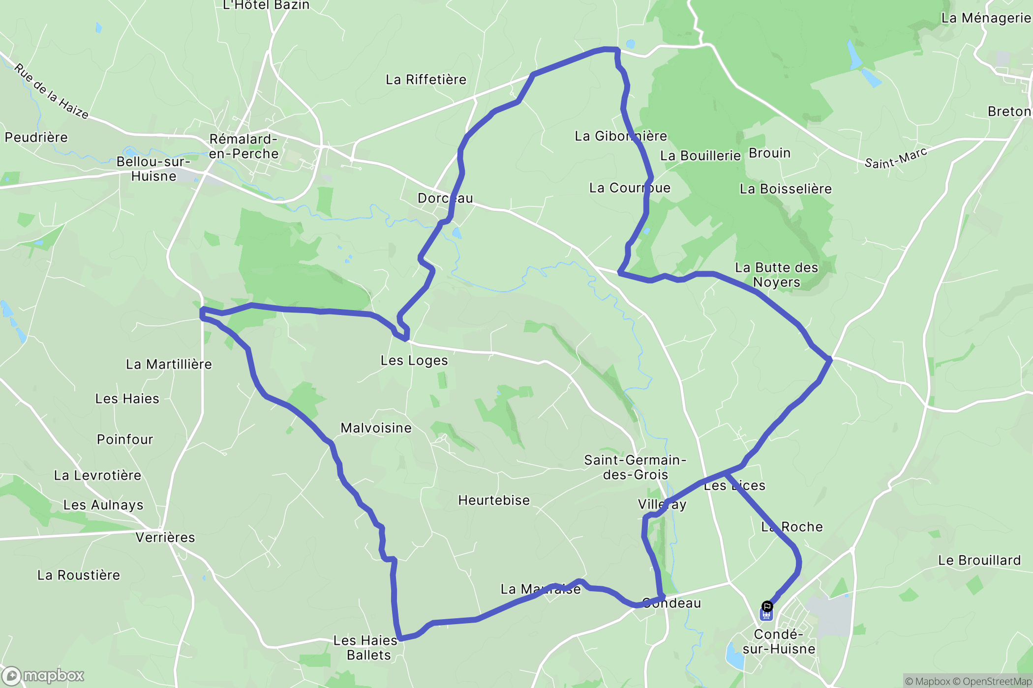Condé-sur-Huisne : carte du parcours de randonnée - France