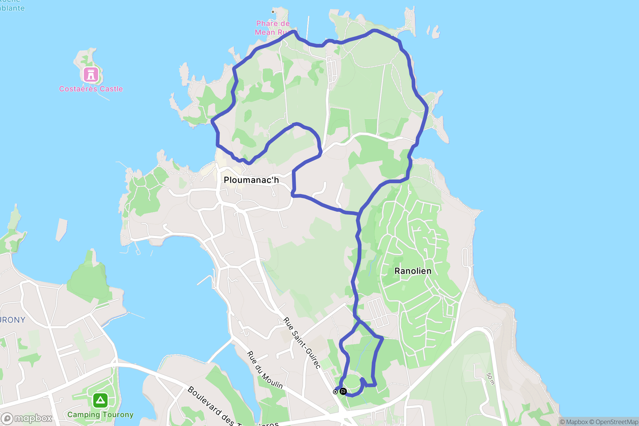 Ploumanac'h (commune de Perros-Guirec) : carte du parcours de randonnée - France