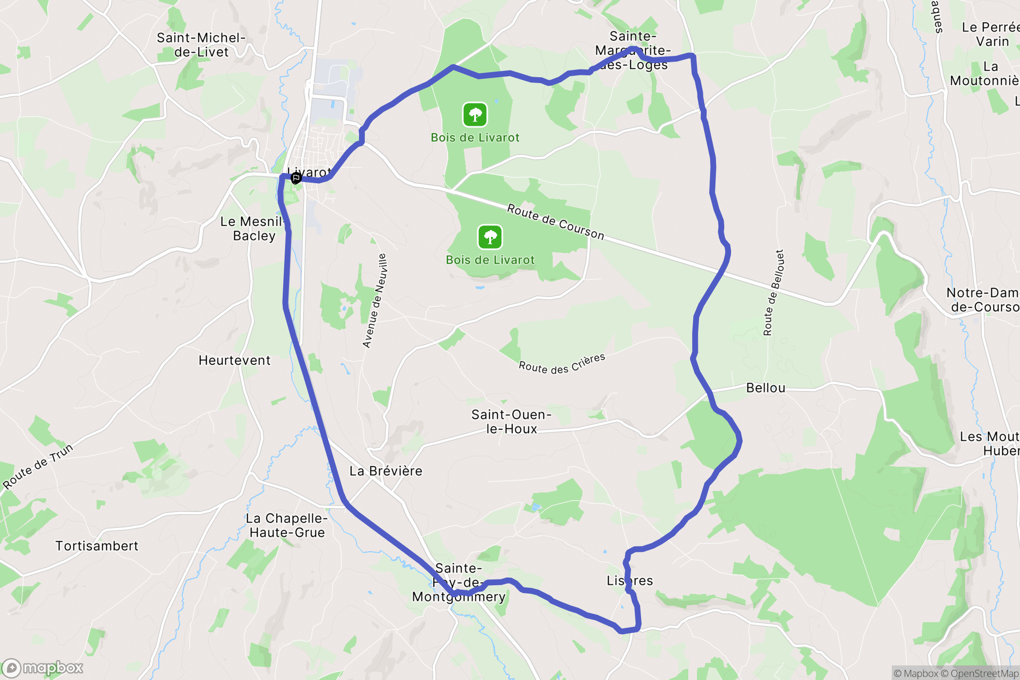 Livarot : carte du parcours de randonnée - France