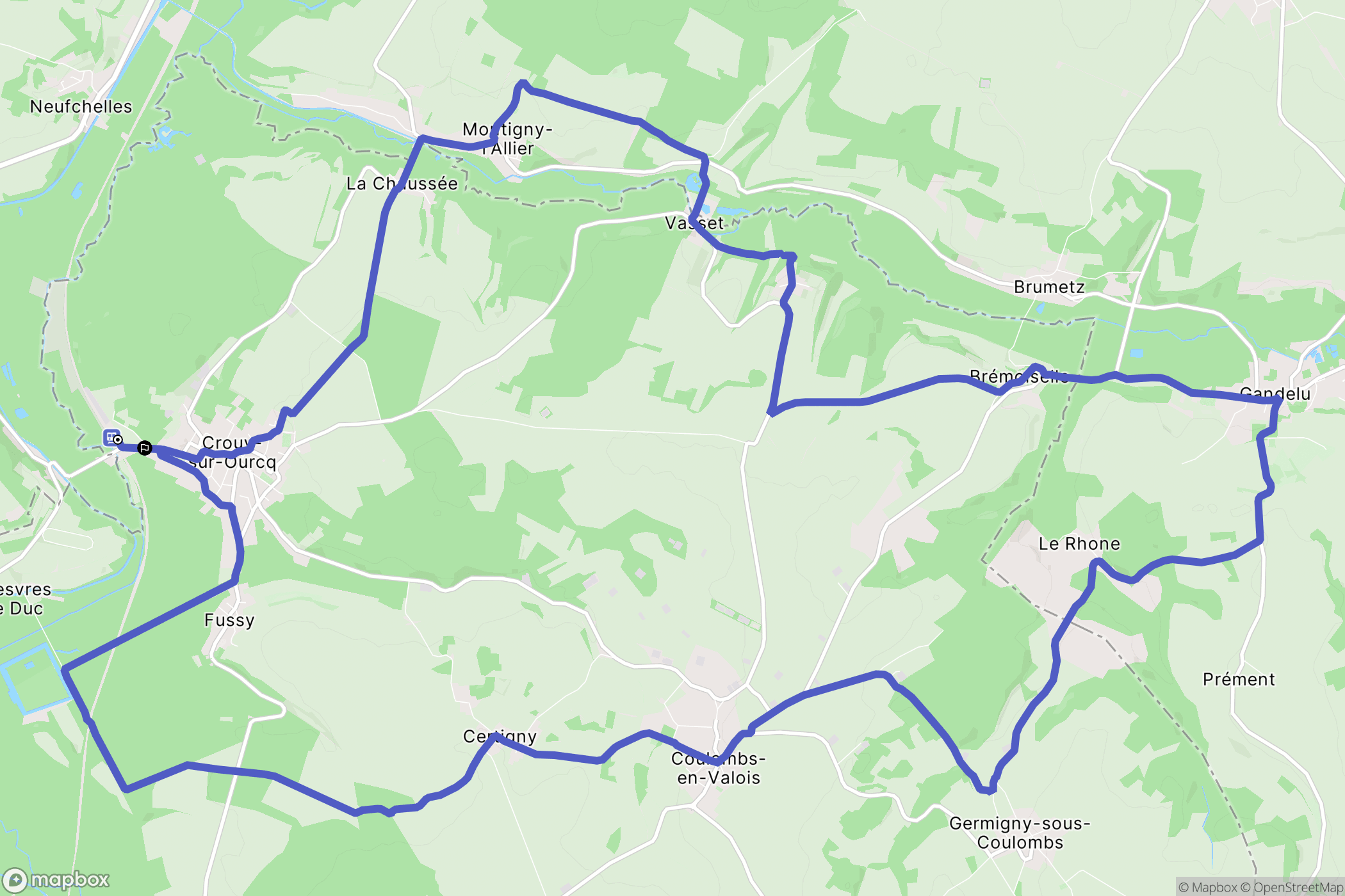 Crouy-sur-Ourcq : carte du parcours de randonnée - France