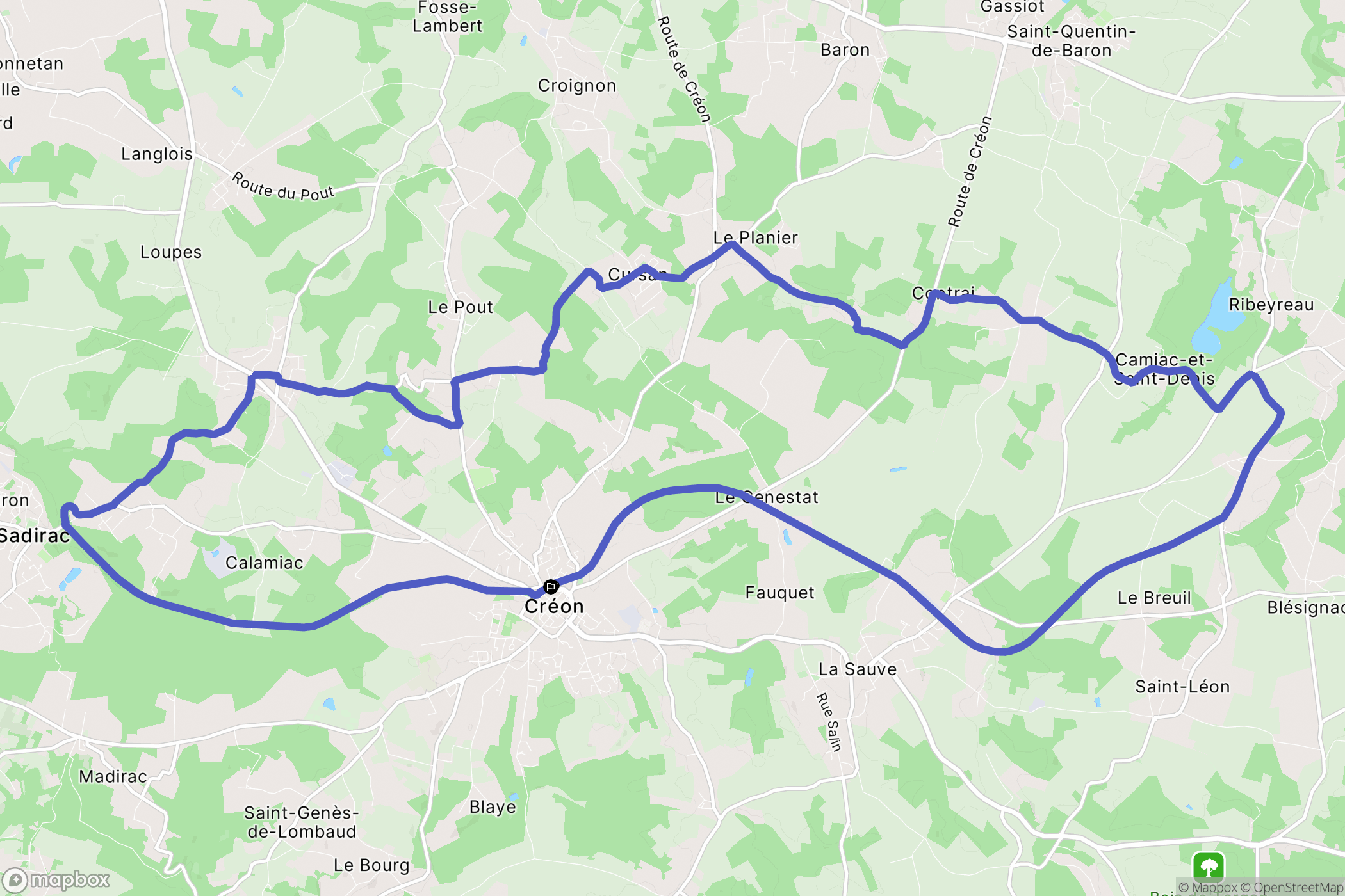 Créon : carte du parcours de randonnée - France