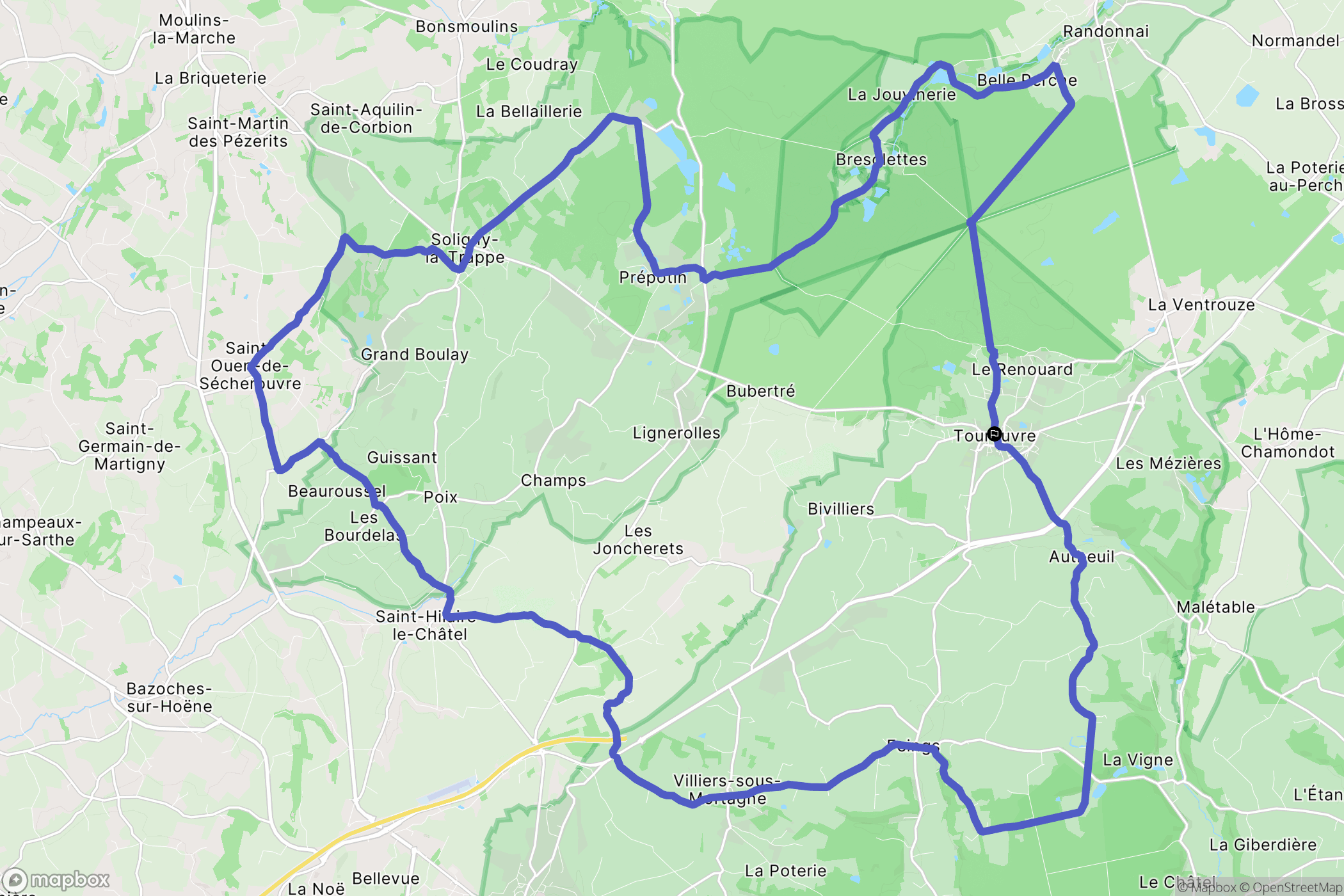 Tourouvre au Perche : carte du parcours de randonnée - France