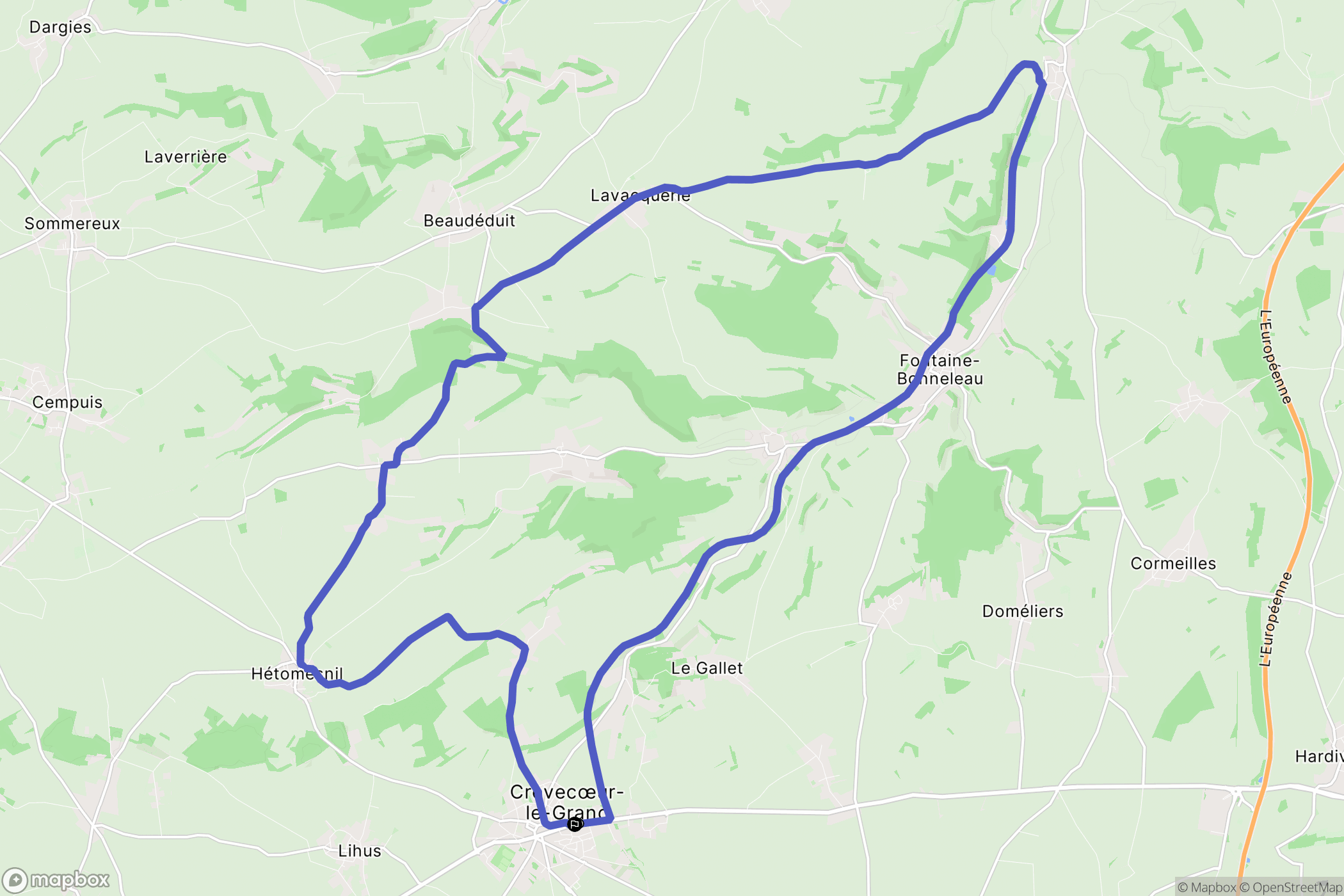 Crèvecœur-le-Grand : carte du parcours de randonnée - France