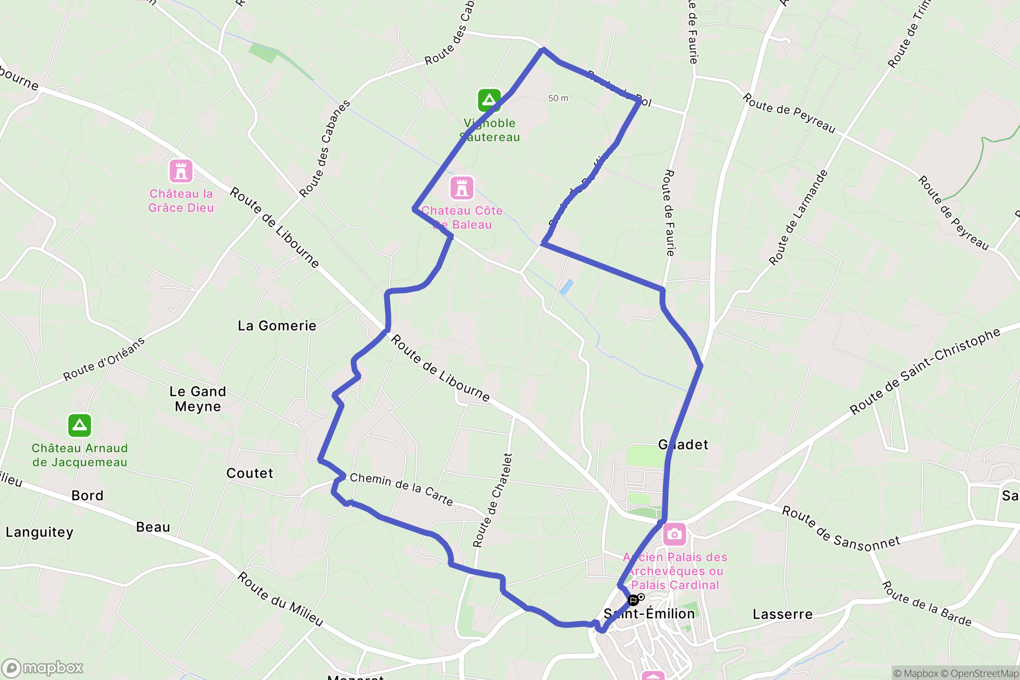 Saint-Emilion : carte du parcours de randonnée - France