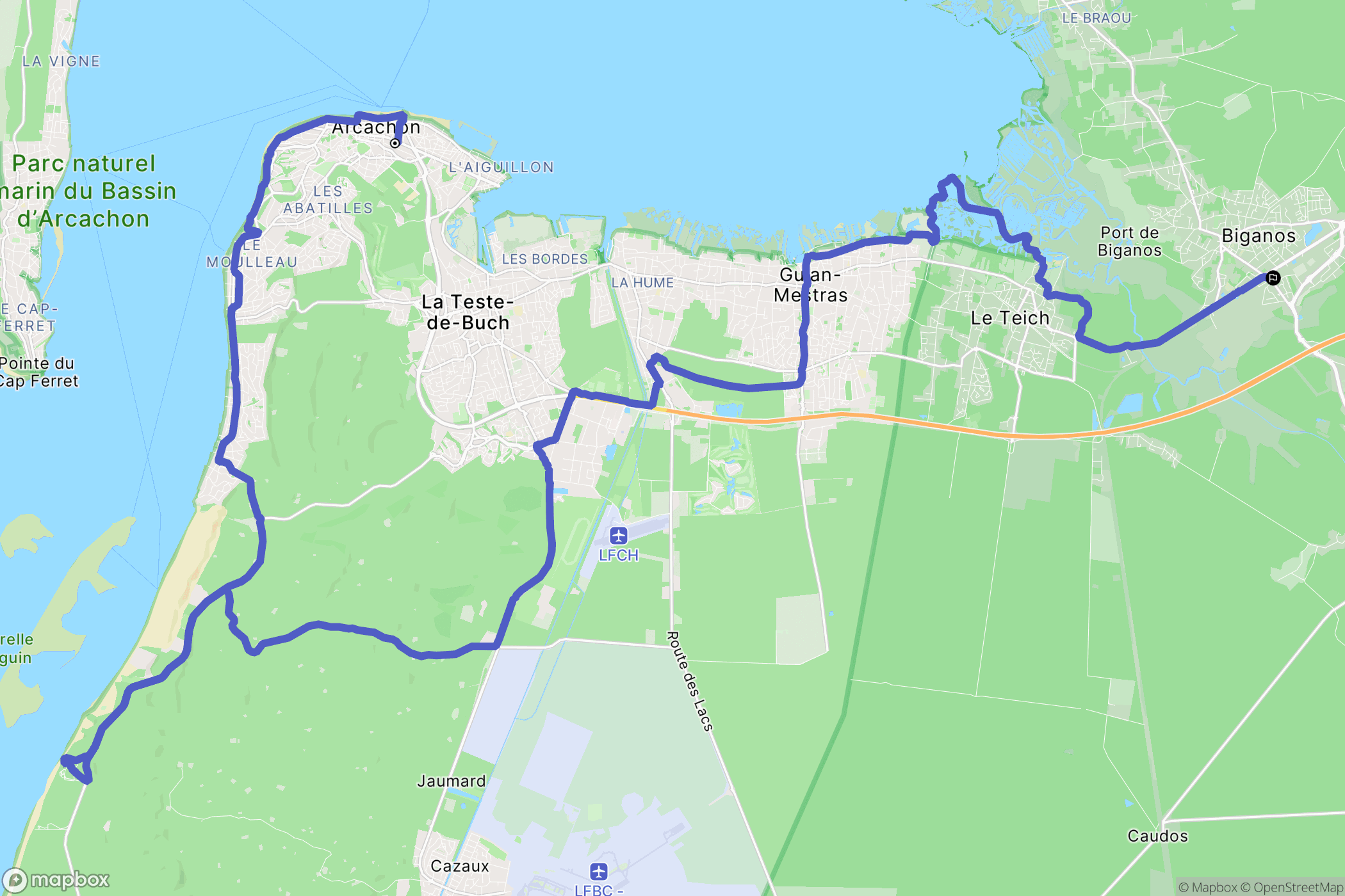 Arcachon : carte du parcours de randonnée - France
