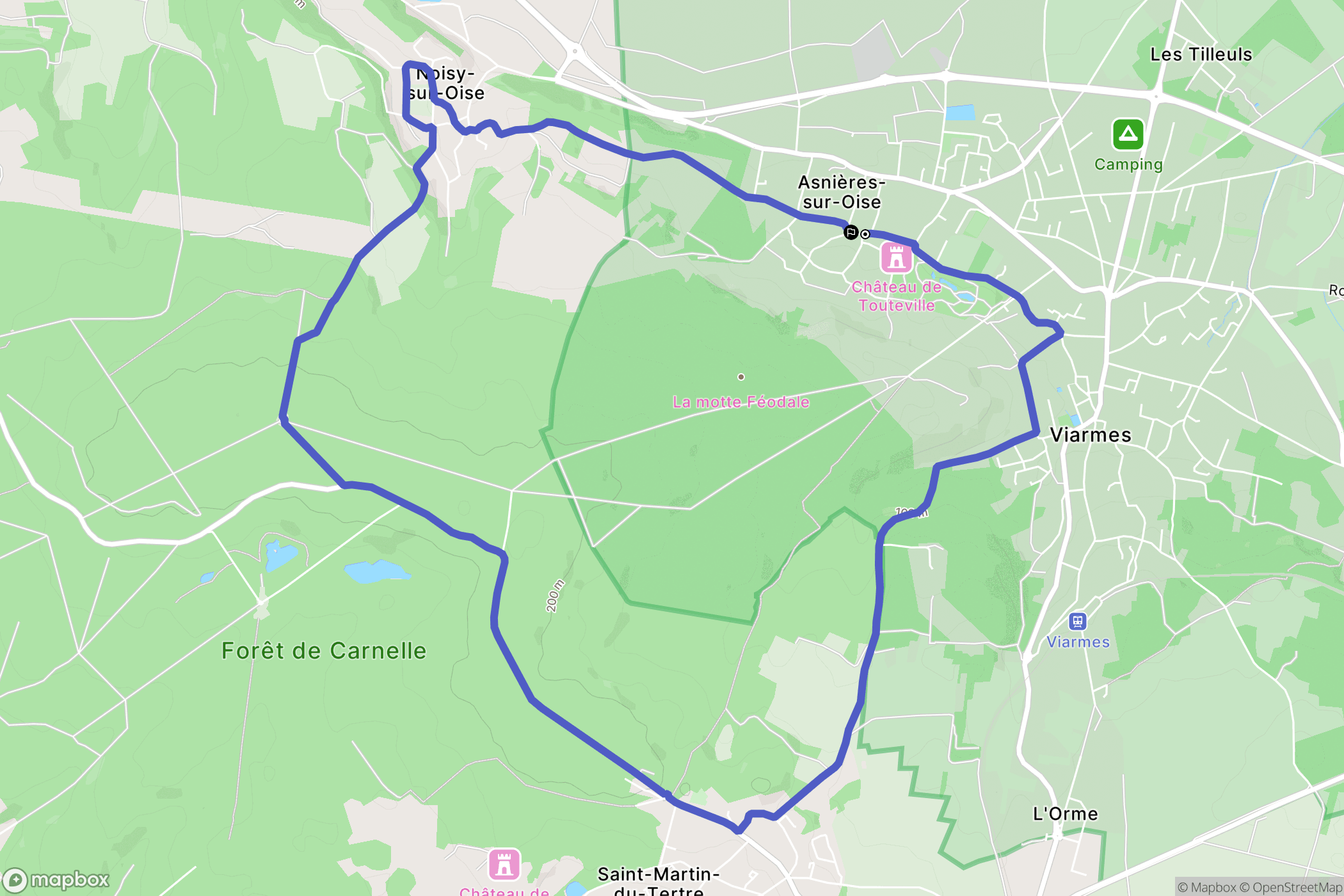 Asnières-sur-Oise : carte du parcours de randonnée - France