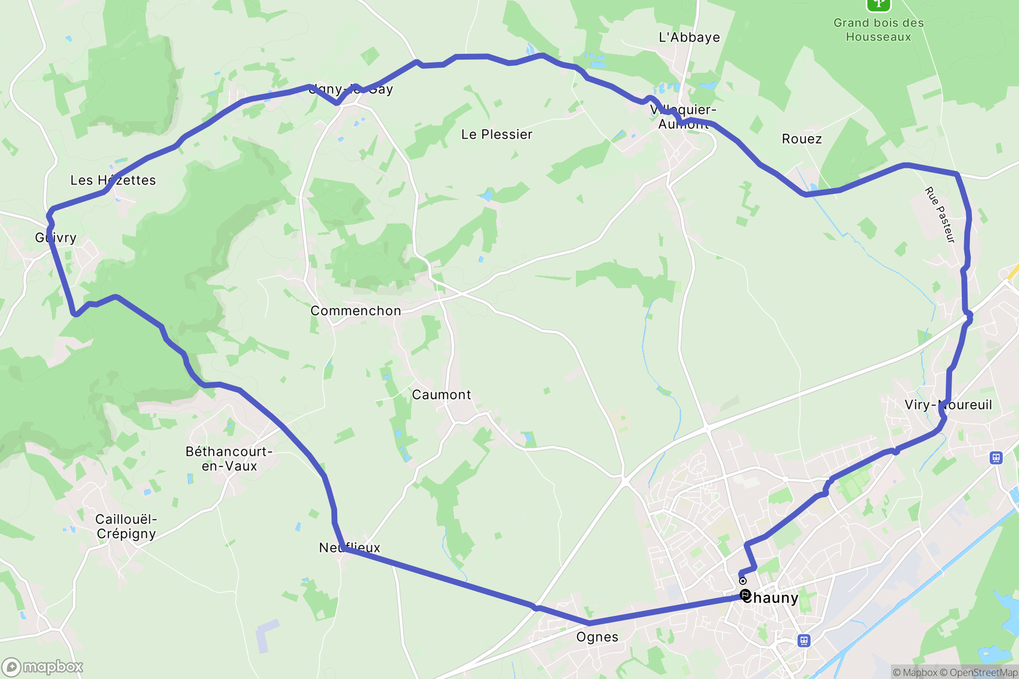 Chauny : carte du parcours de randonnée - France