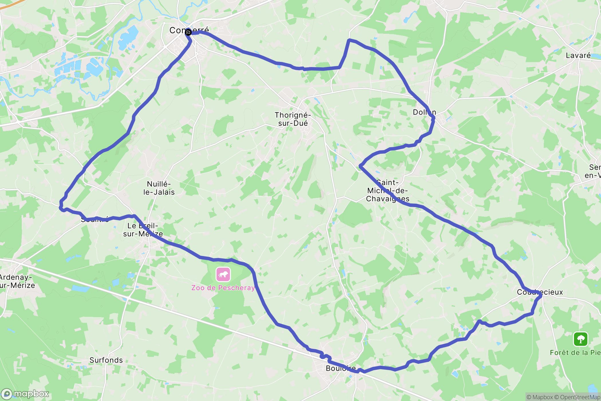 Connerré : carte du parcours de randonnée - France