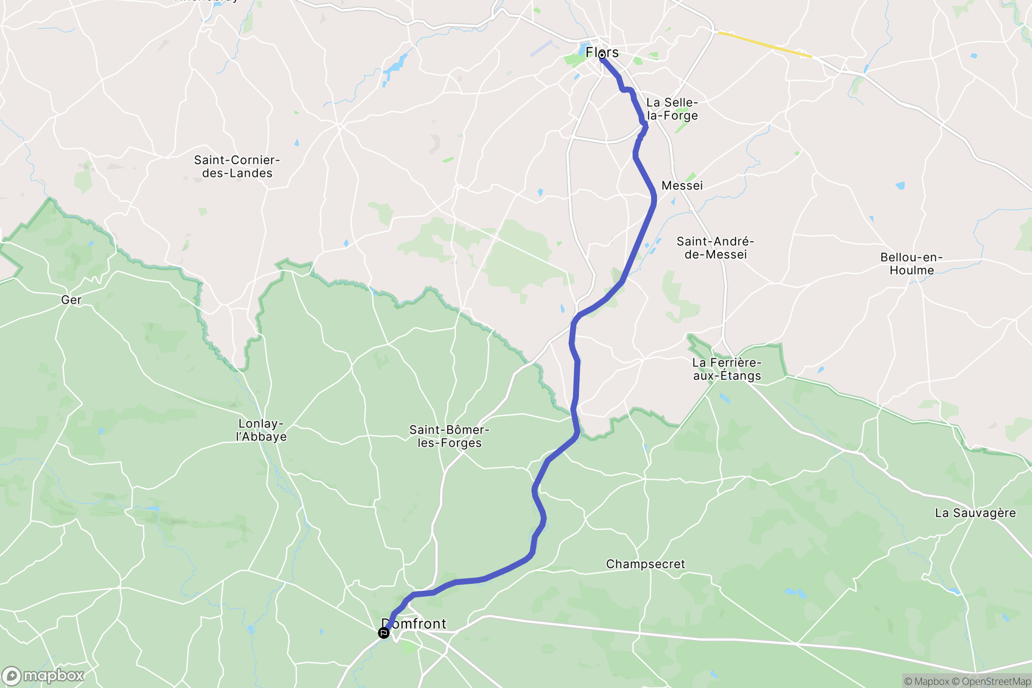 Flers : carte du parcours de randonnée - France