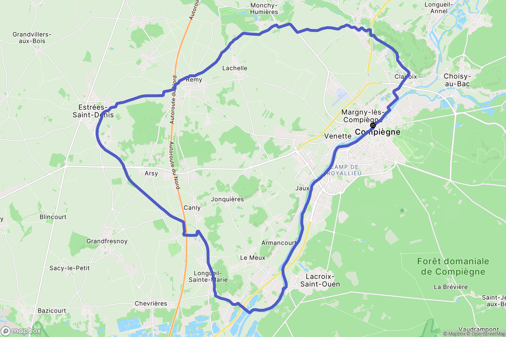 Compiègne : carte du parcours de randonnée - France