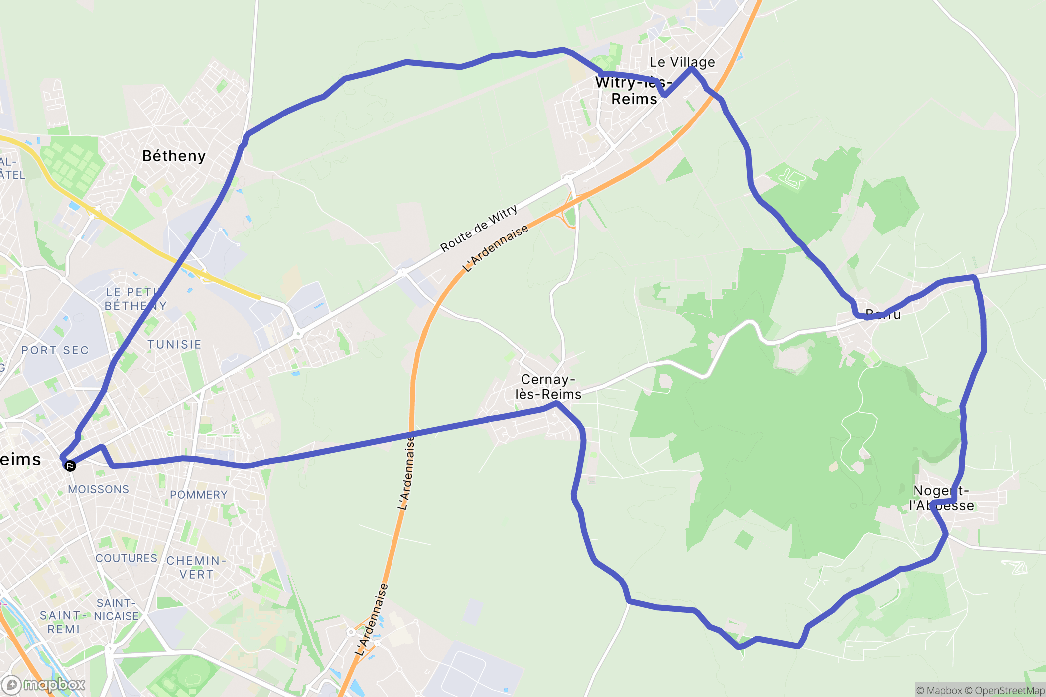 Reims : carte du parcours de randonnée - France