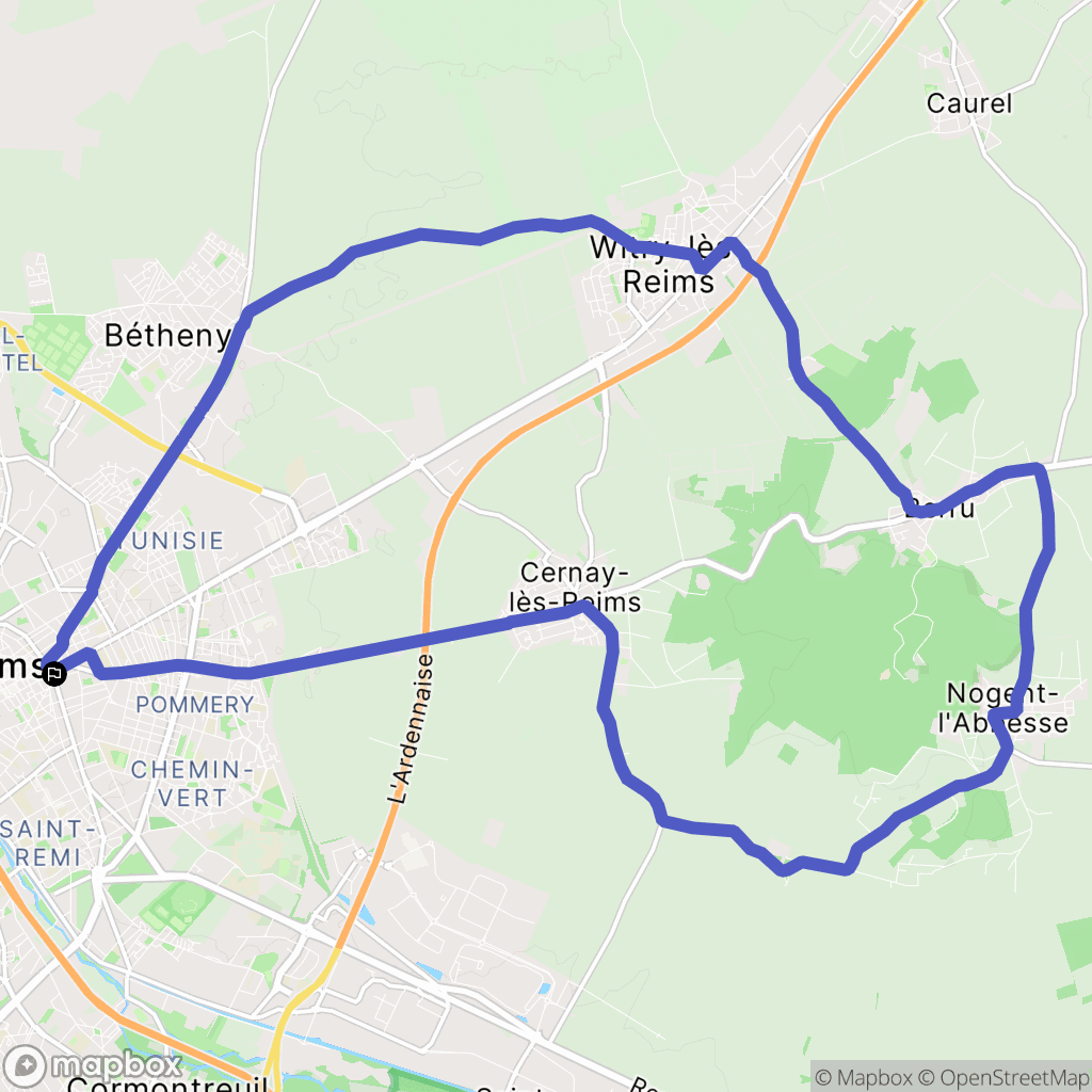 Reims : carte du parcours de randonnée - France