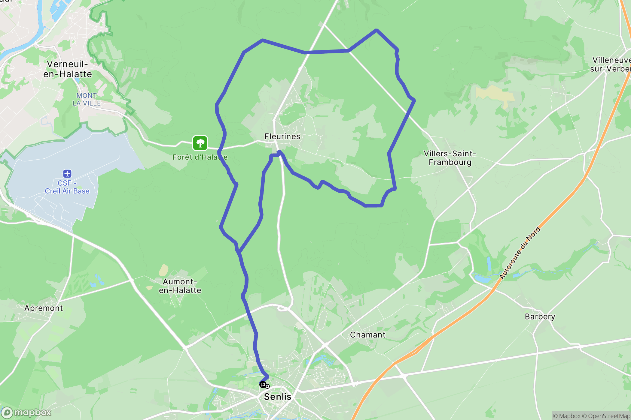 Senlis : carte du parcours de randonnée - France