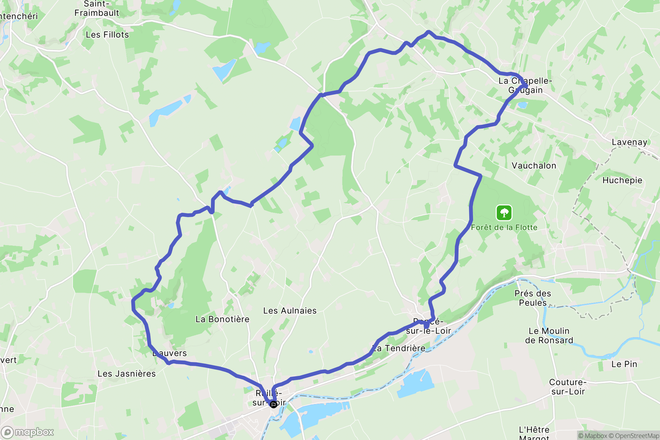 Loir en Vallée : carte du parcours de randonnée - France