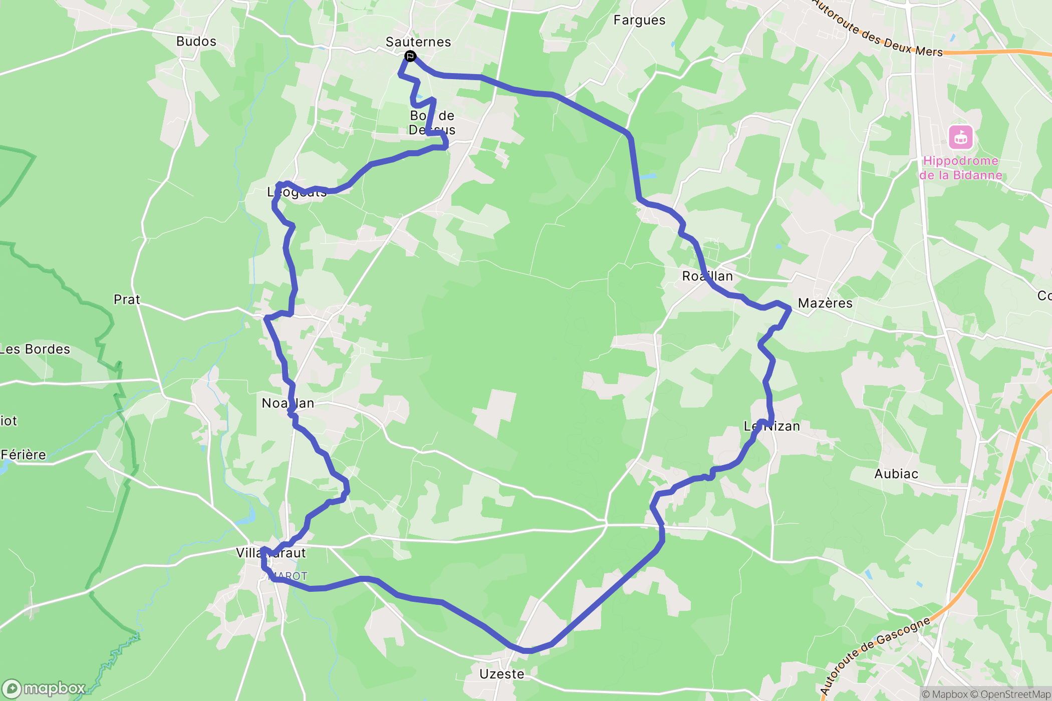 Sauternes : carte du parcours de randonnée - France