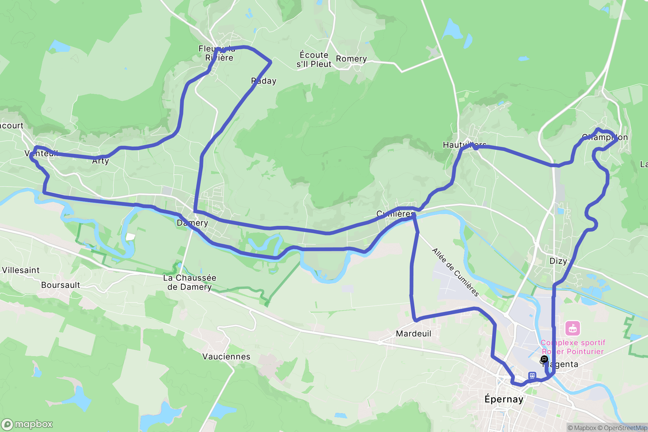 Epernay : carte du parcours de randonnée - France