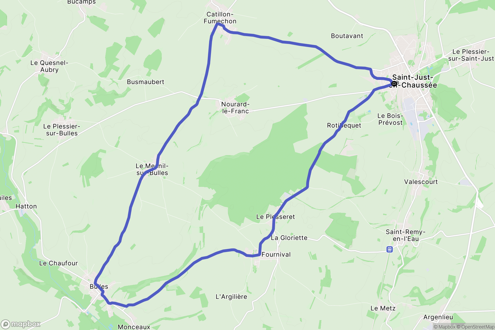 Saint-Just-en-Chaussée : carte du parcours de randonnée - France