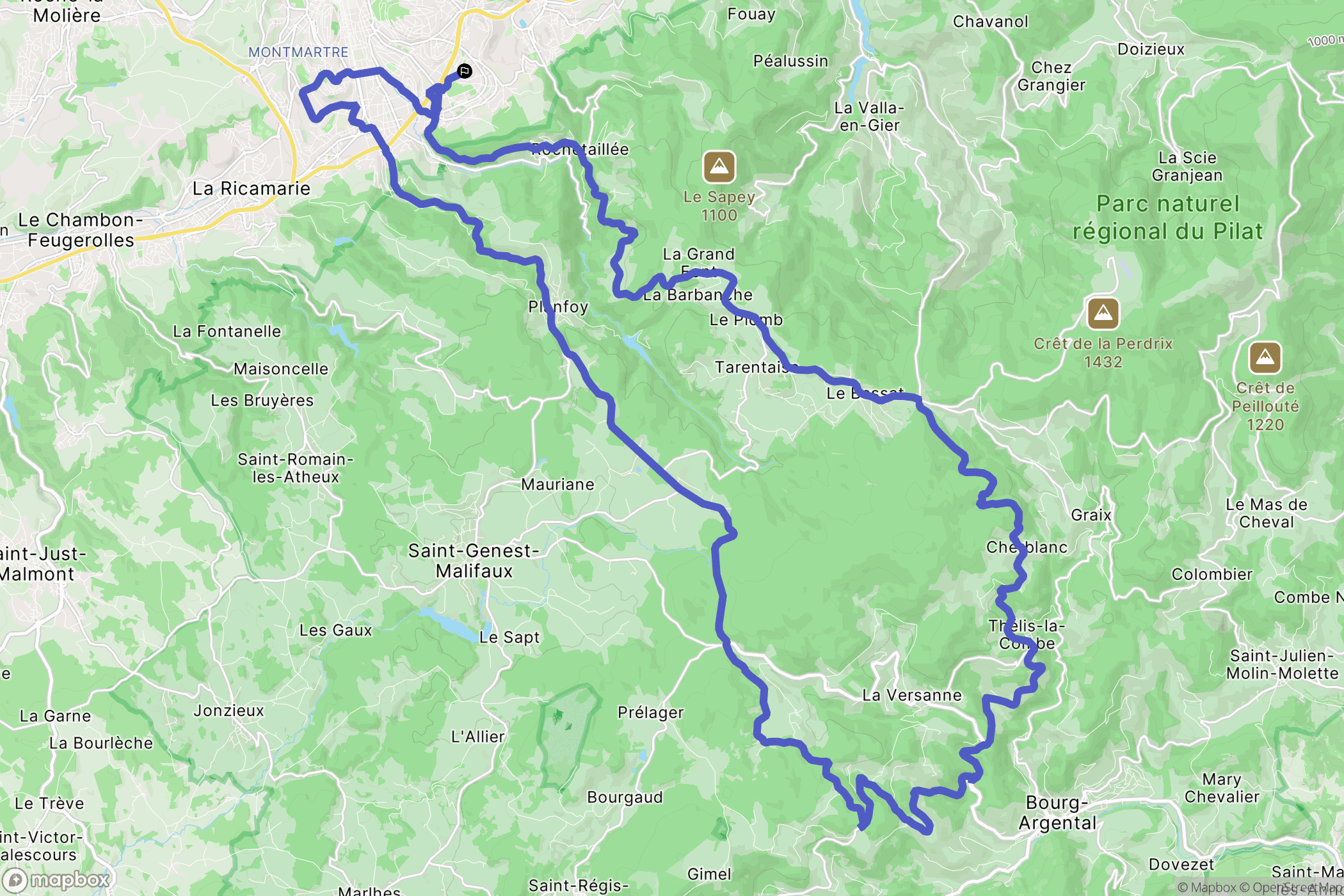Saint-Étienne : carte du parcours de randonnée - France