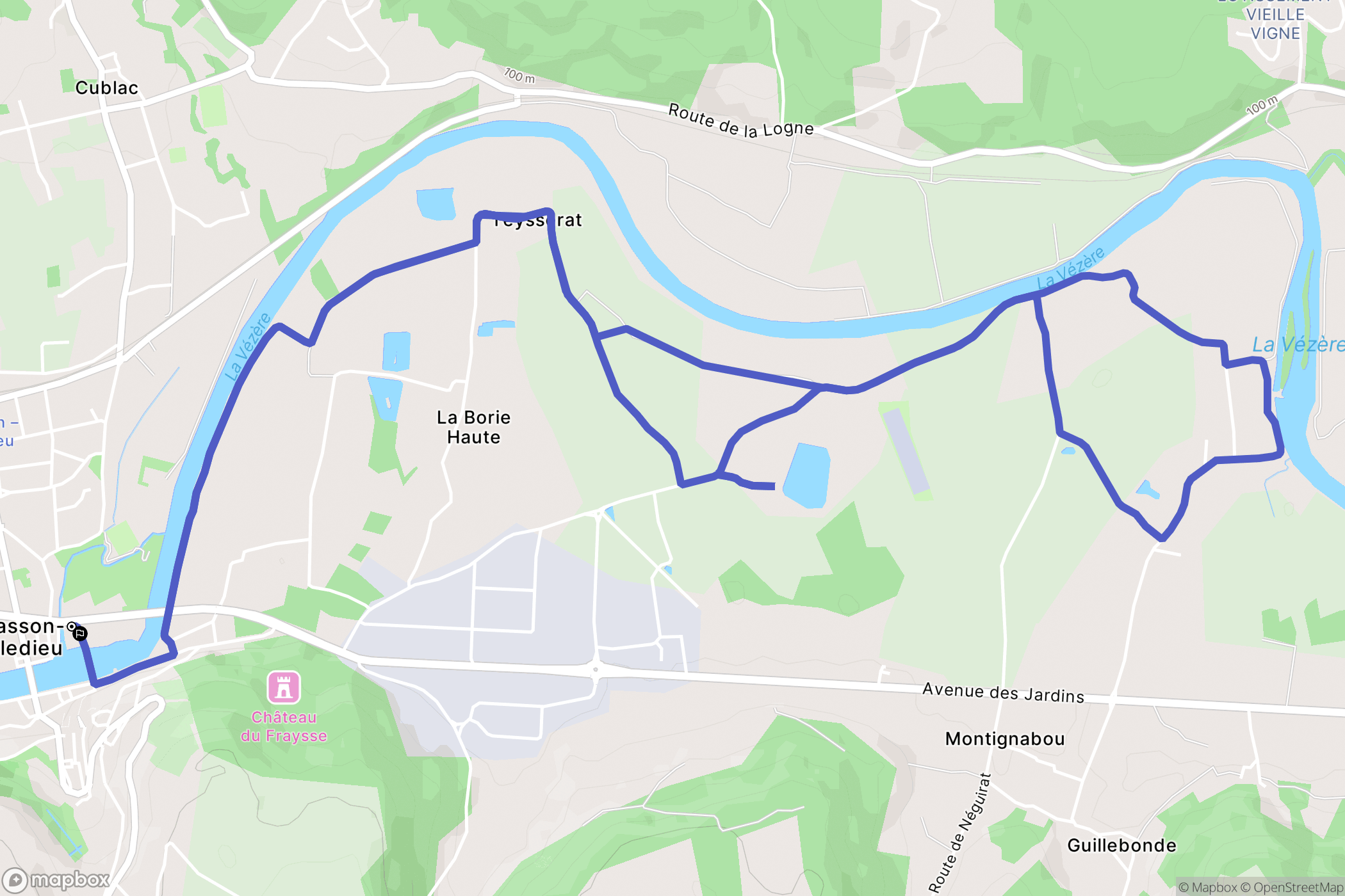 Terrasson-Lavilledieu : carte du parcours de randonnée - France