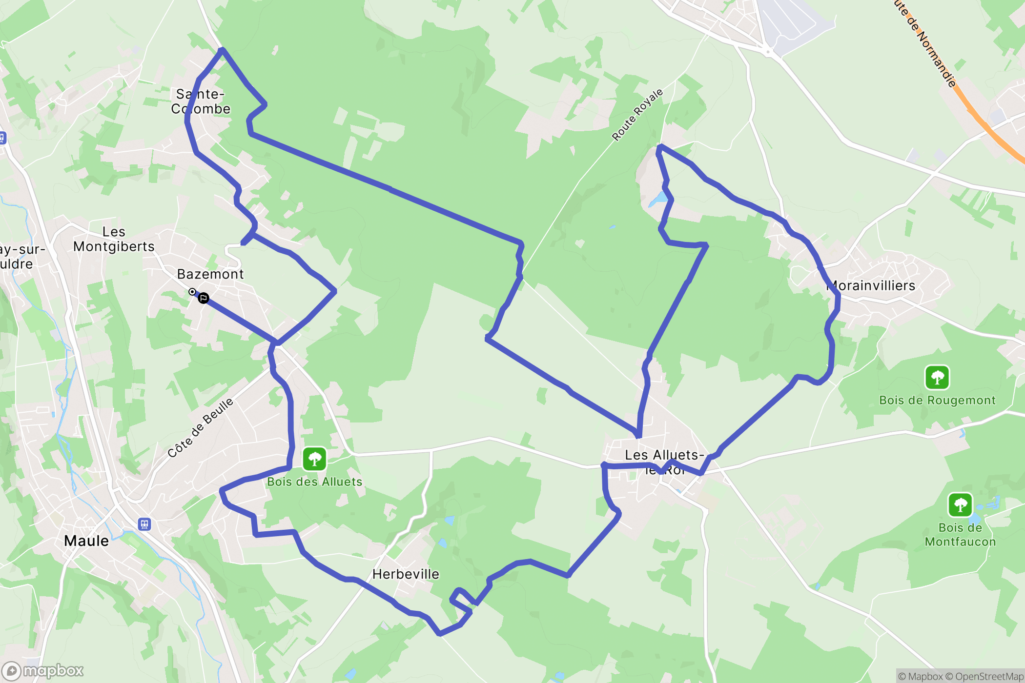 Bazemont : carte du parcours de randonnée - France