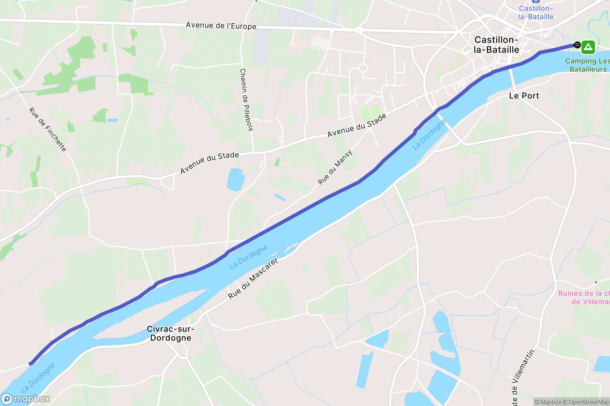 Castillon-la-Bataille : carte du parcours de randonnée - France