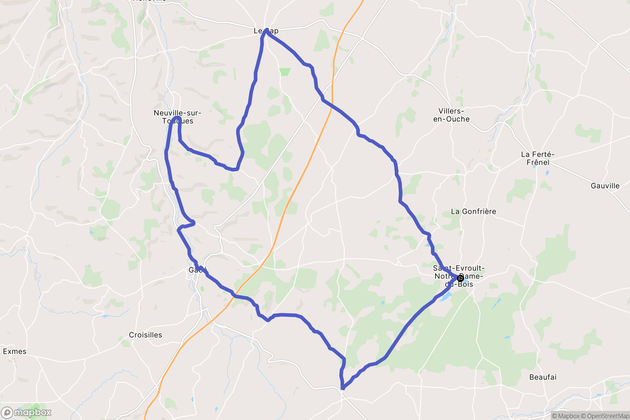 Saint-Evroult-Notre-Dame-du-Bois : carte du parcours de randonnée - France