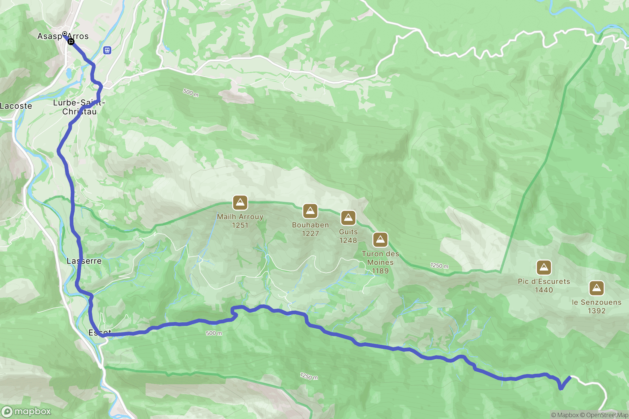 Asasp-Arros : carte du parcours de randonnée - France