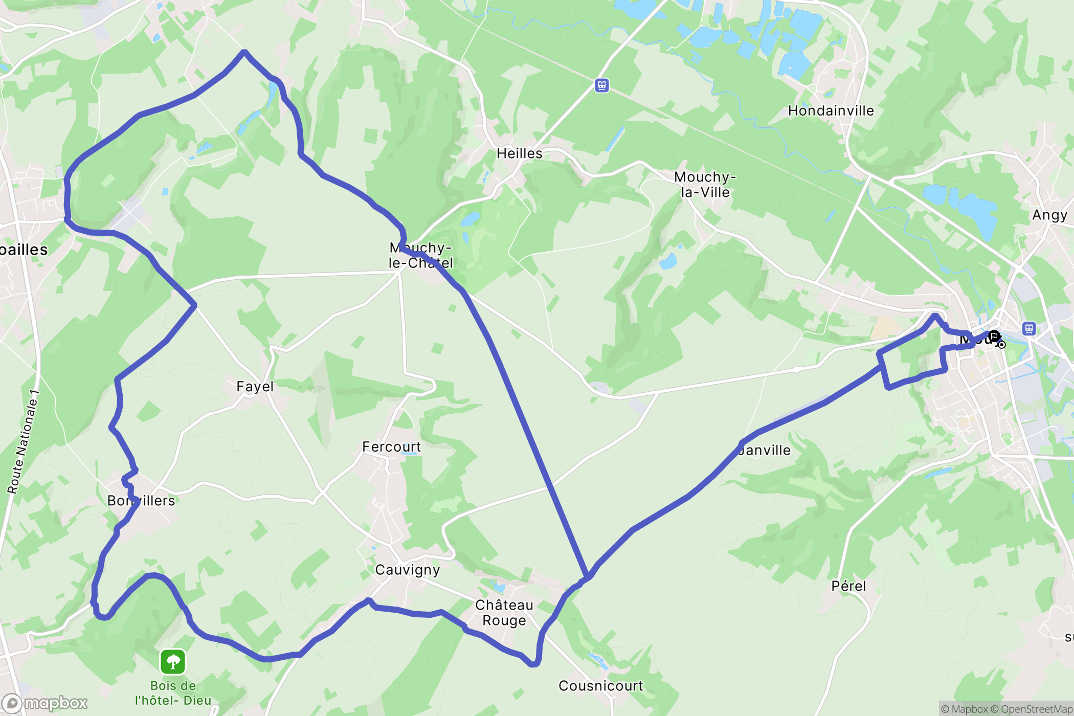 Mouy : carte du parcours de randonnée - France