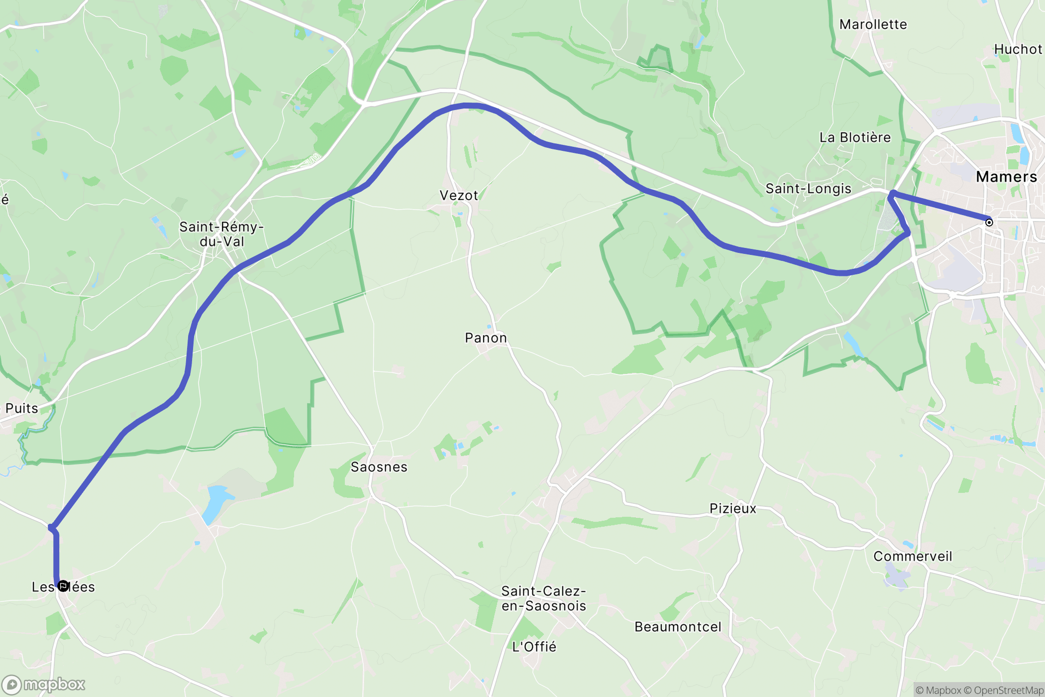 Mamers : carte du parcours de randonnée - France