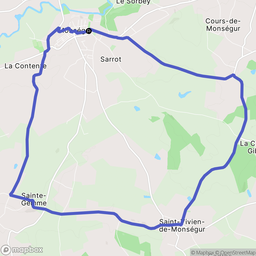 Monségur : carte du parcours de randonnée - France