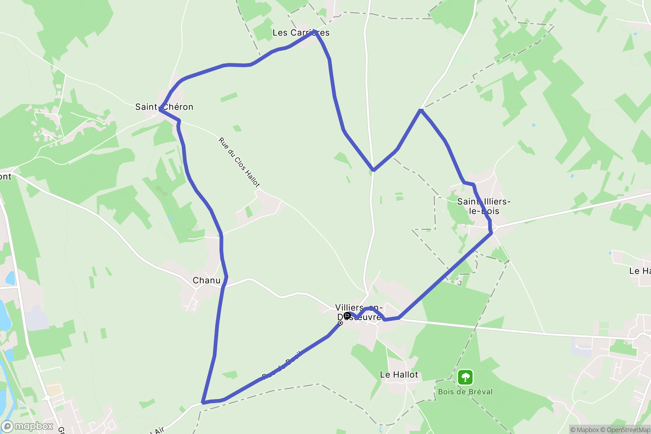 Villiers-en-Désœuvre : carte du parcours de randonnée - France