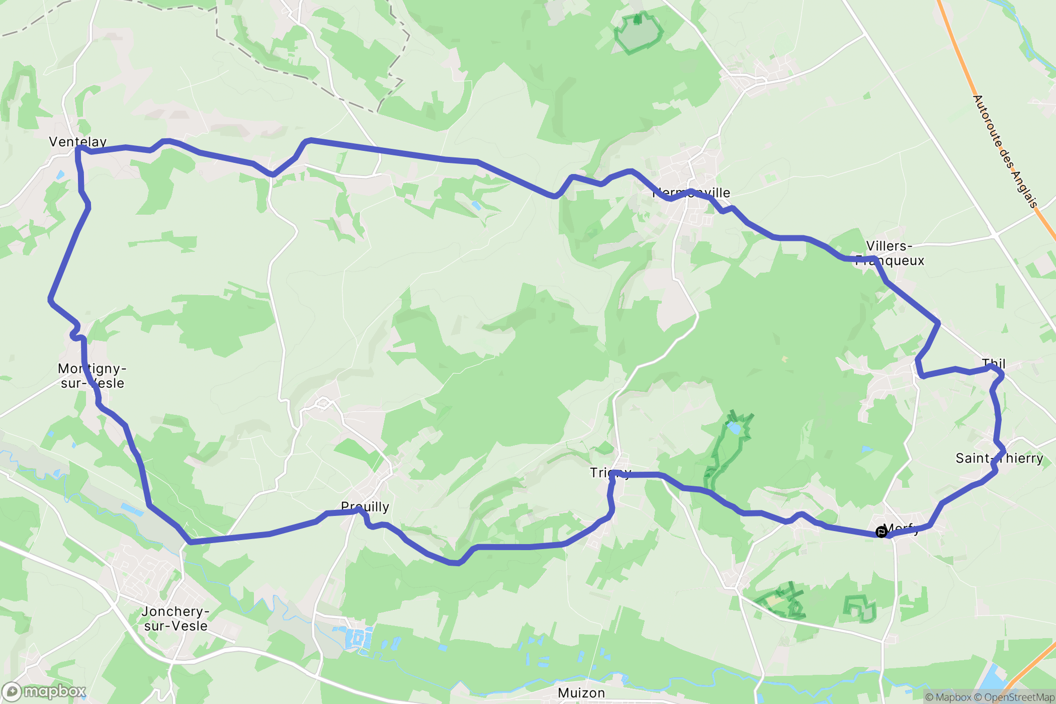 Merfy : carte du parcours de randonnée - France