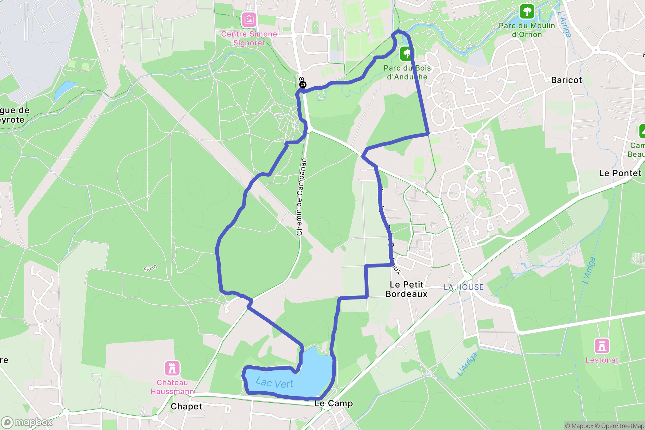 Canéjan : carte du parcours de randonnée - France