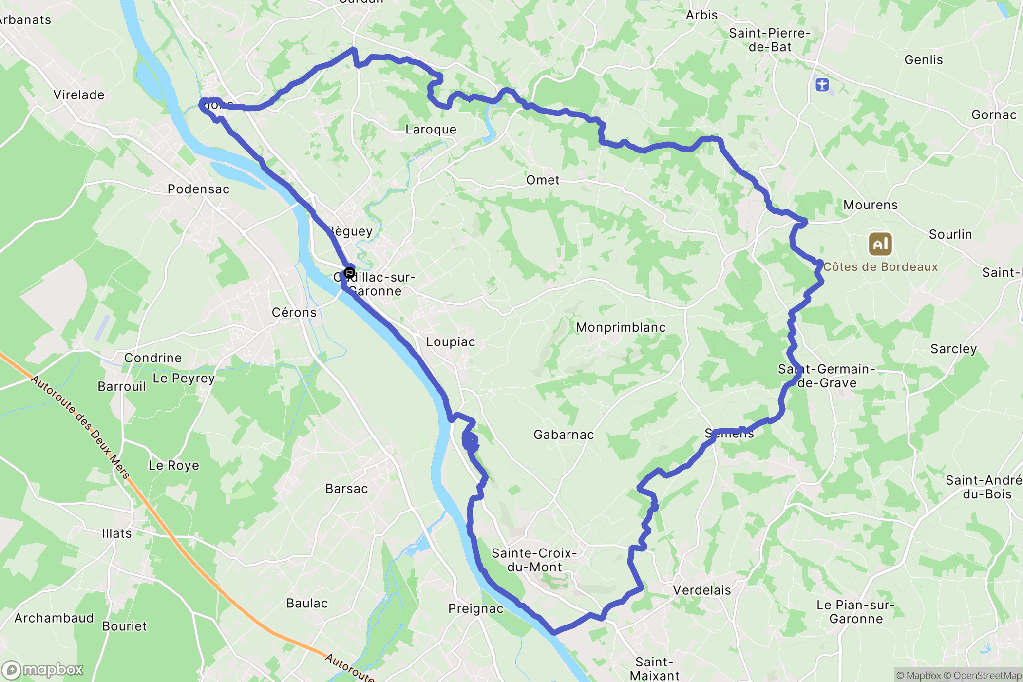 Cadillac : carte du parcours de randonnée - France