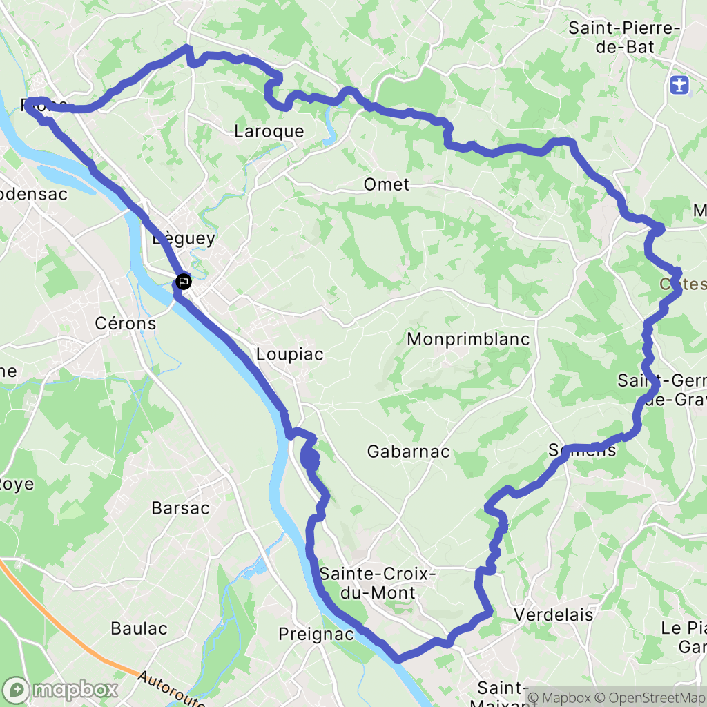 Cadillac : carte du parcours de randonnée - France